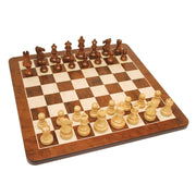 Grand English Style Chess Set - Weighted Pieces & Walnut Root Wood Board 19 in