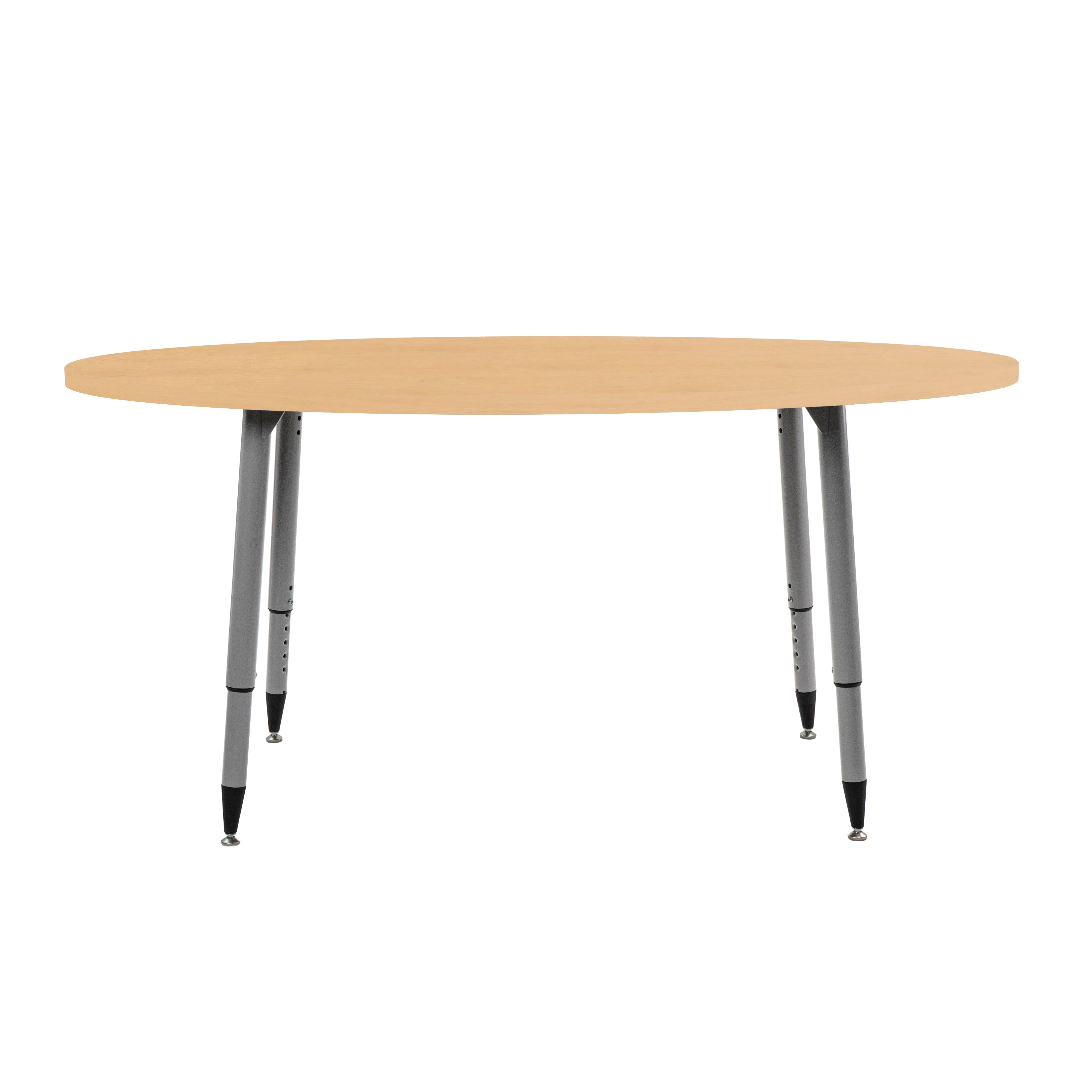 Adapte 30" x 60" Oval Woodgrain Activity Table with Adjustable Tapered Legs - Maple Grain/Silver
