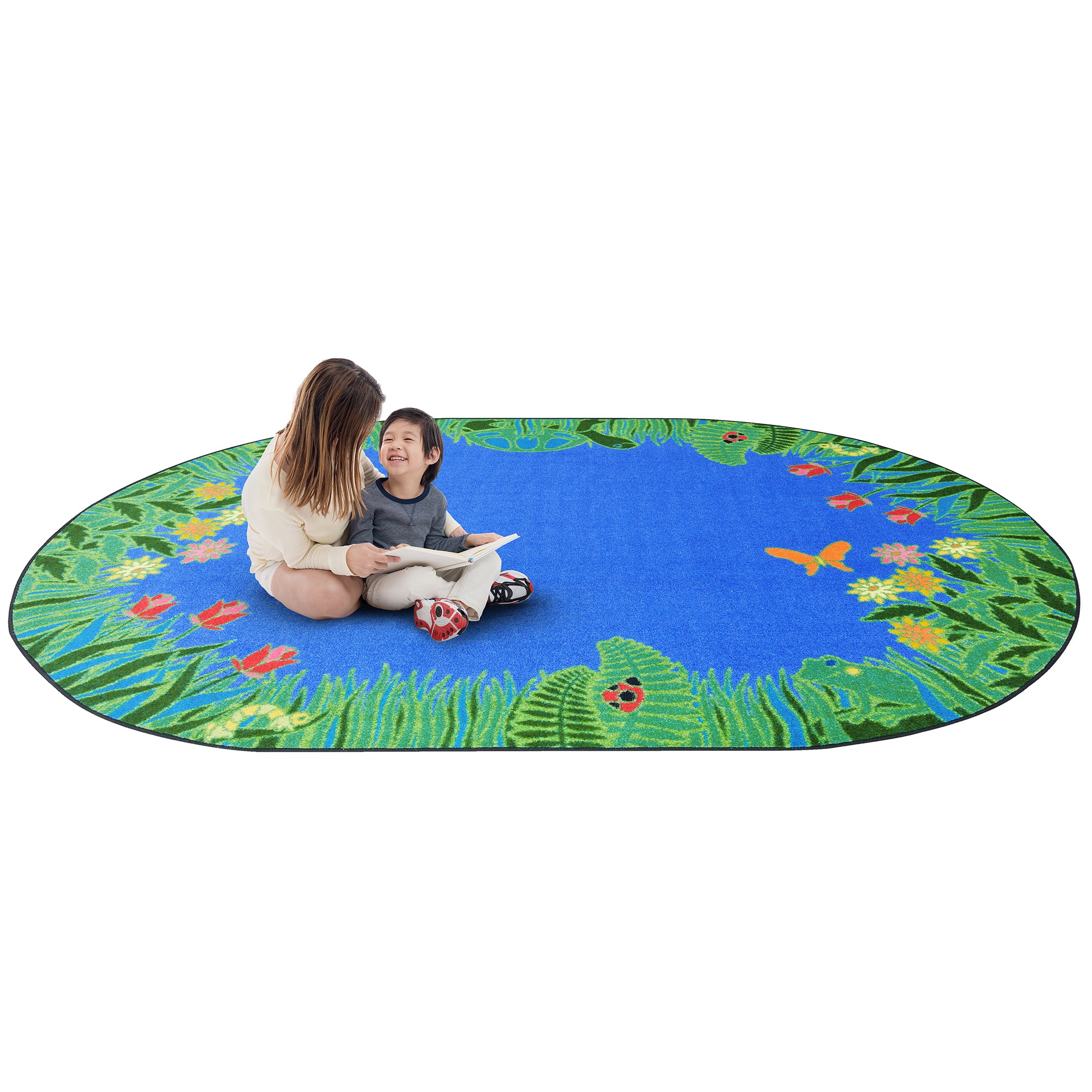 Merry Meadows 7'8" x 10'9" Oval area rug in color Blue