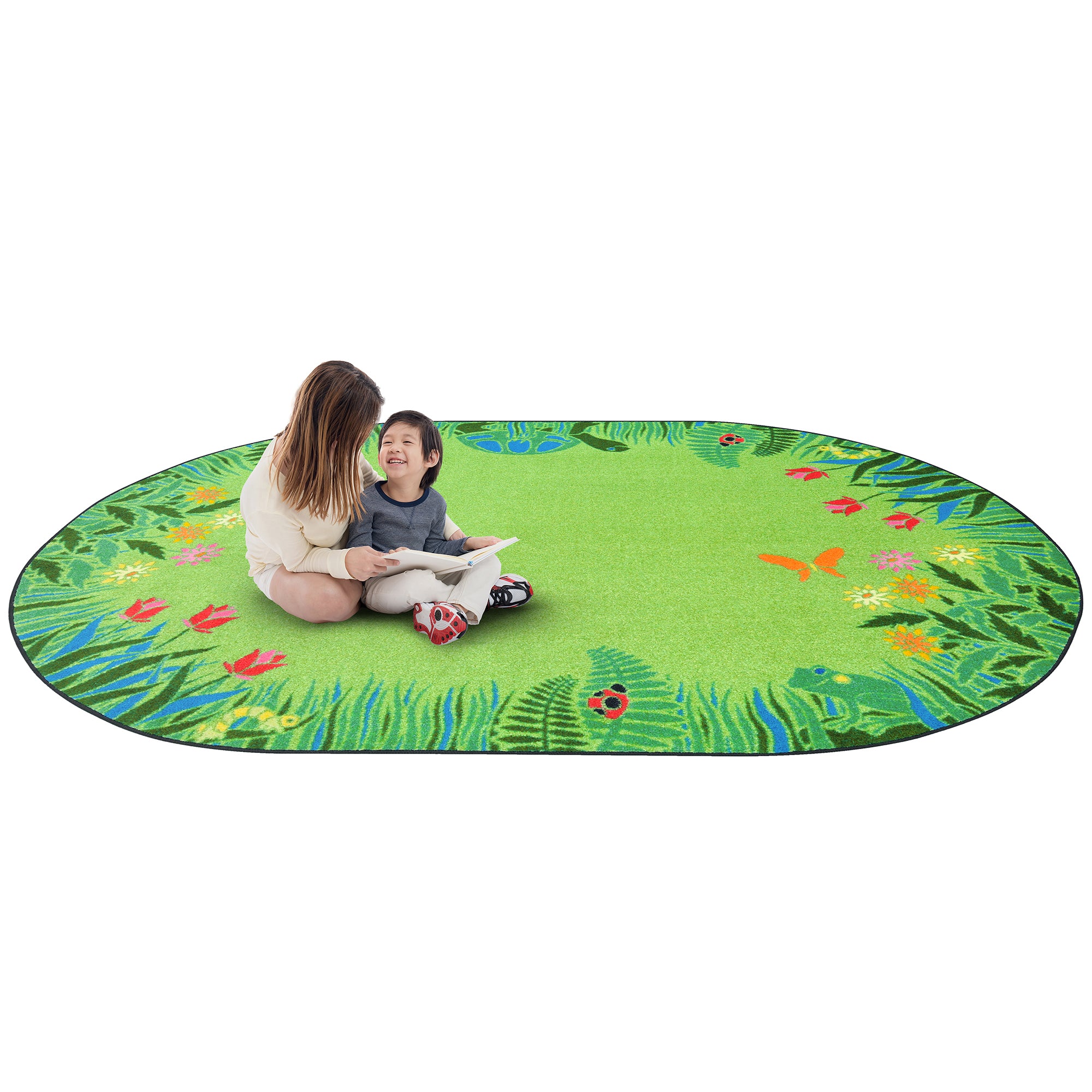 Merry Meadows 10'9" x 13'2" Oval area rug in color Green