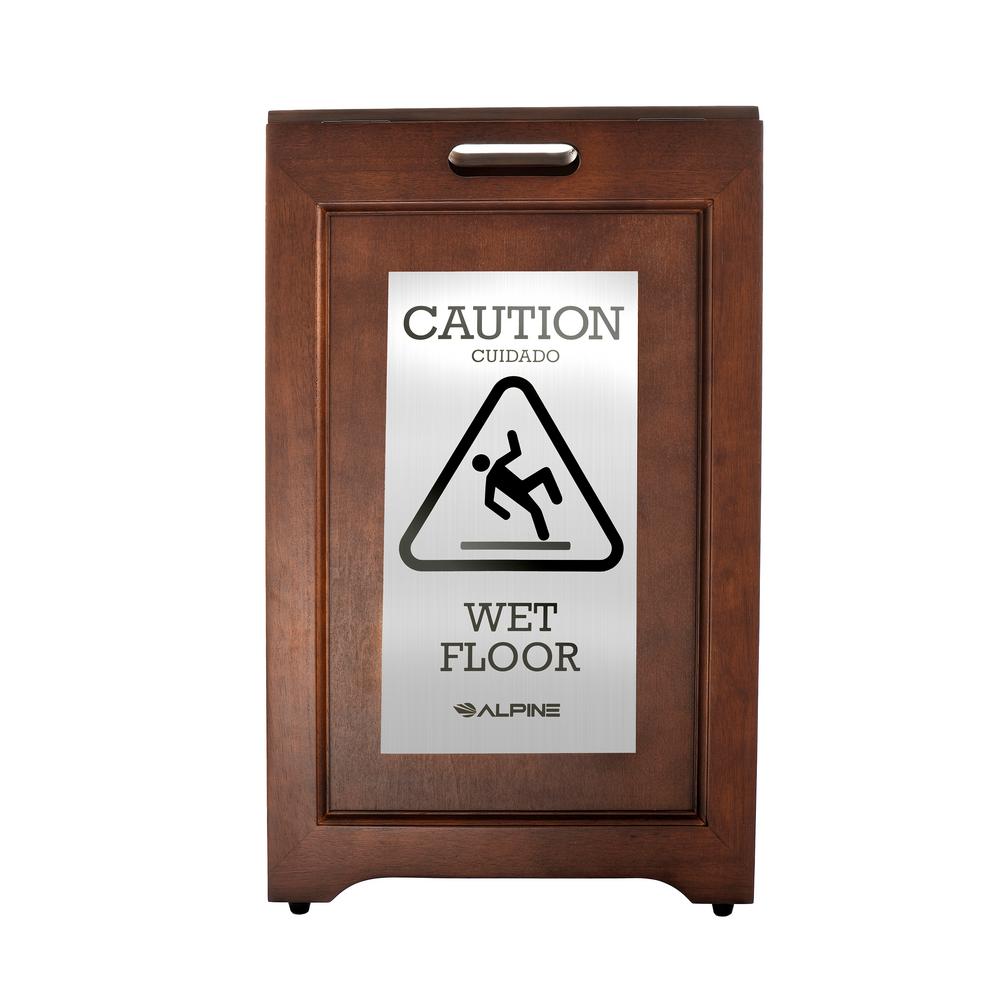 24 in. 2-Sided Stainless Steel Plated Wooden Bilingual Wet Floor Sign 2 Pack