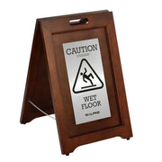 Alpine Industries 2-Sided Wooden Stainless Steel Wet Floor Sign