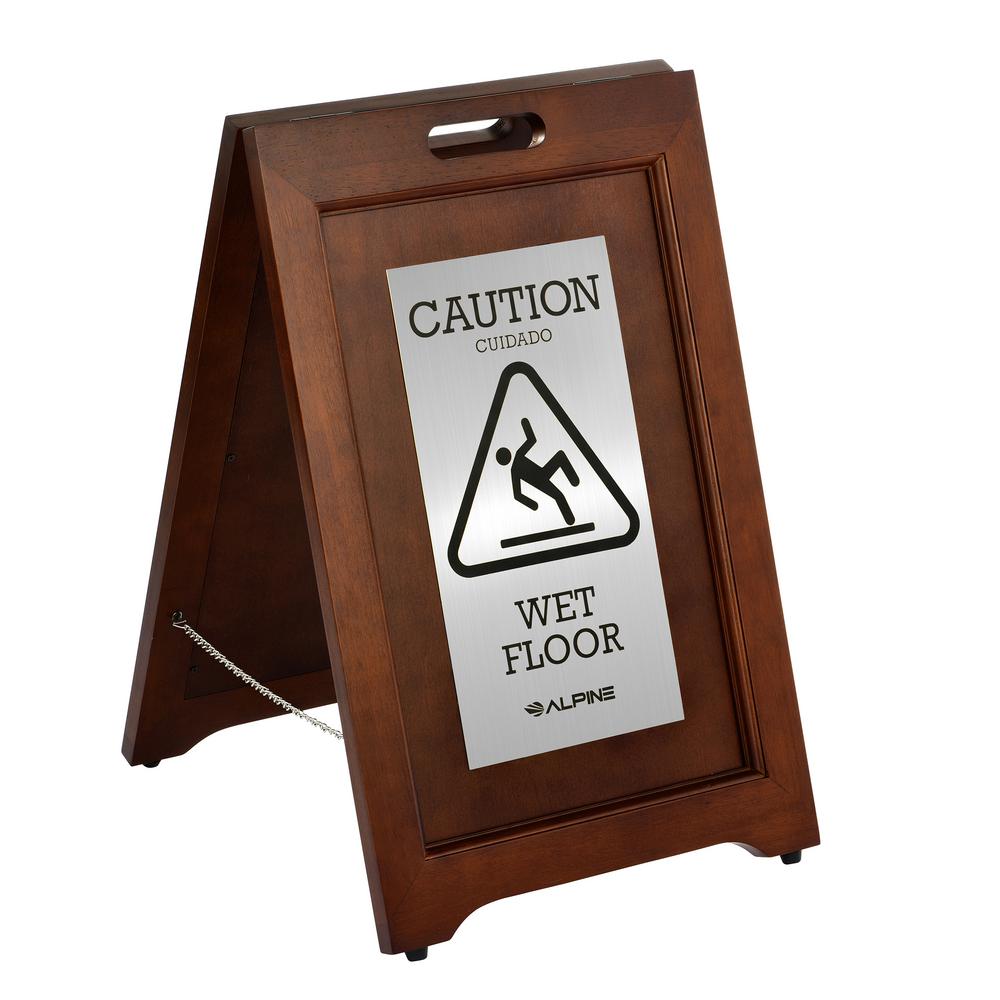 24 in. 2-Sided Stainless Steel Plated Wooden Bilingual Wet Floor Sign 2 Pack