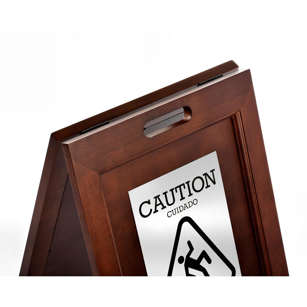 24 in. 2-Sided Stainless Steel Plated Wooden Bilingual Wet Floor Sign 2 Pack