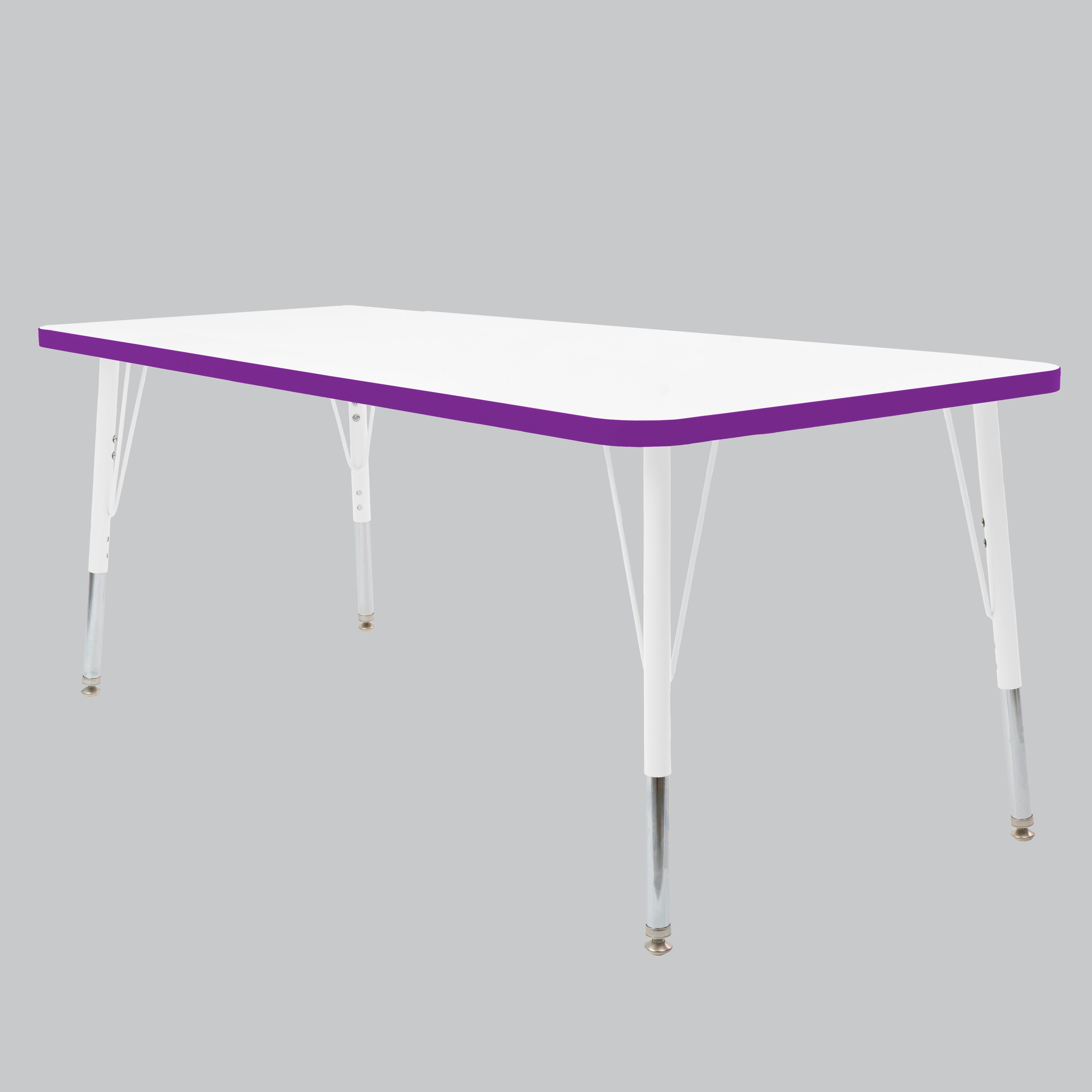 30" x 72" Rectangle Thermofused Activity Table with Adjustable Standard Swivel Glide Legs - White/Eggplant/White