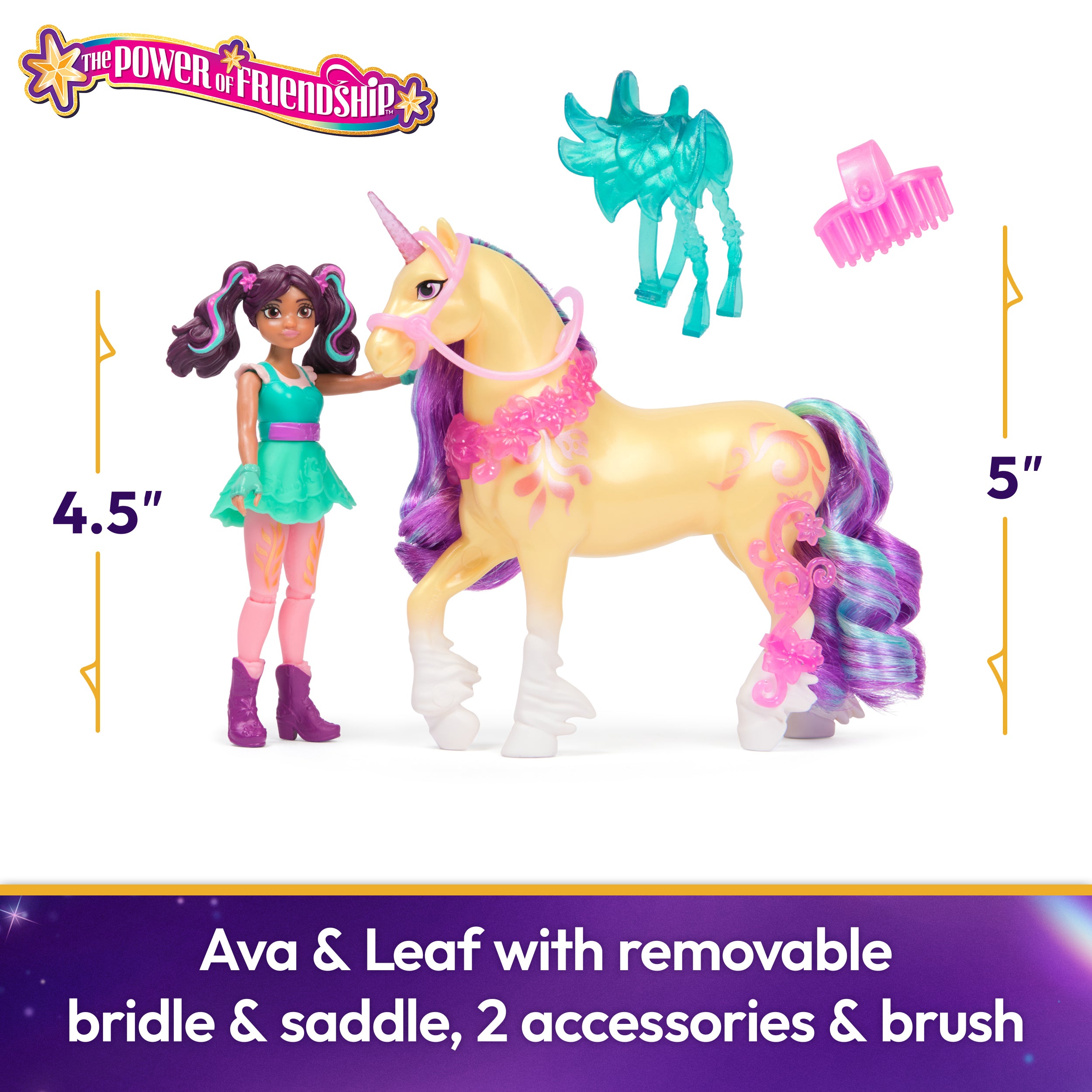 Unicorn Academy, Ava & Leaf Power of Friendship Set with Translucent Saddle & 2 Power Accessories, Dolls & Unicorn Toys for Girls Ages 4 and up