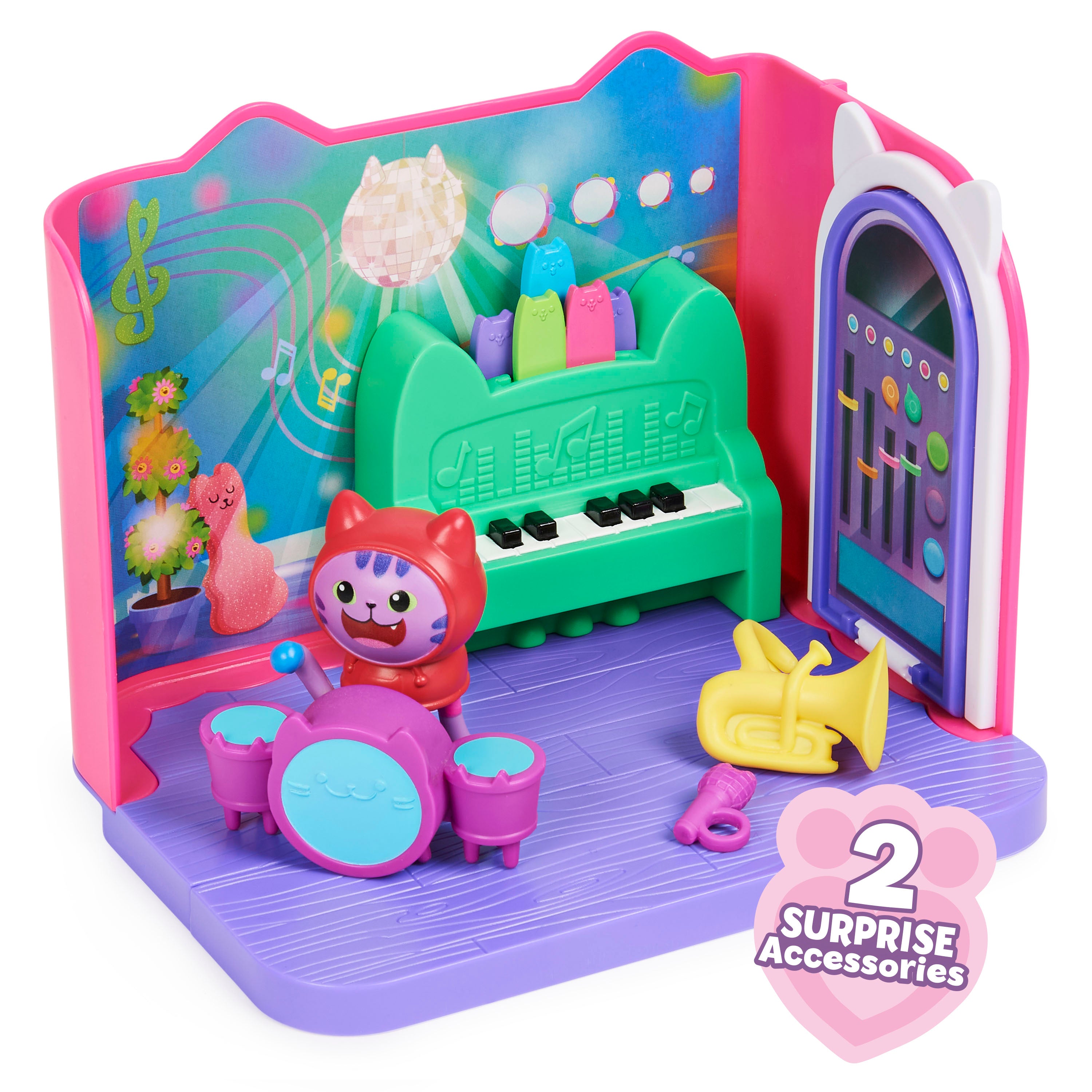 Gabby’s Dollhouse, Groovy Music Room with Daniel James Catnip Figure, 2 Accessories, 2 Furniture Pieces and 2 Deliveries, Kids Toys for Ages 3 and up