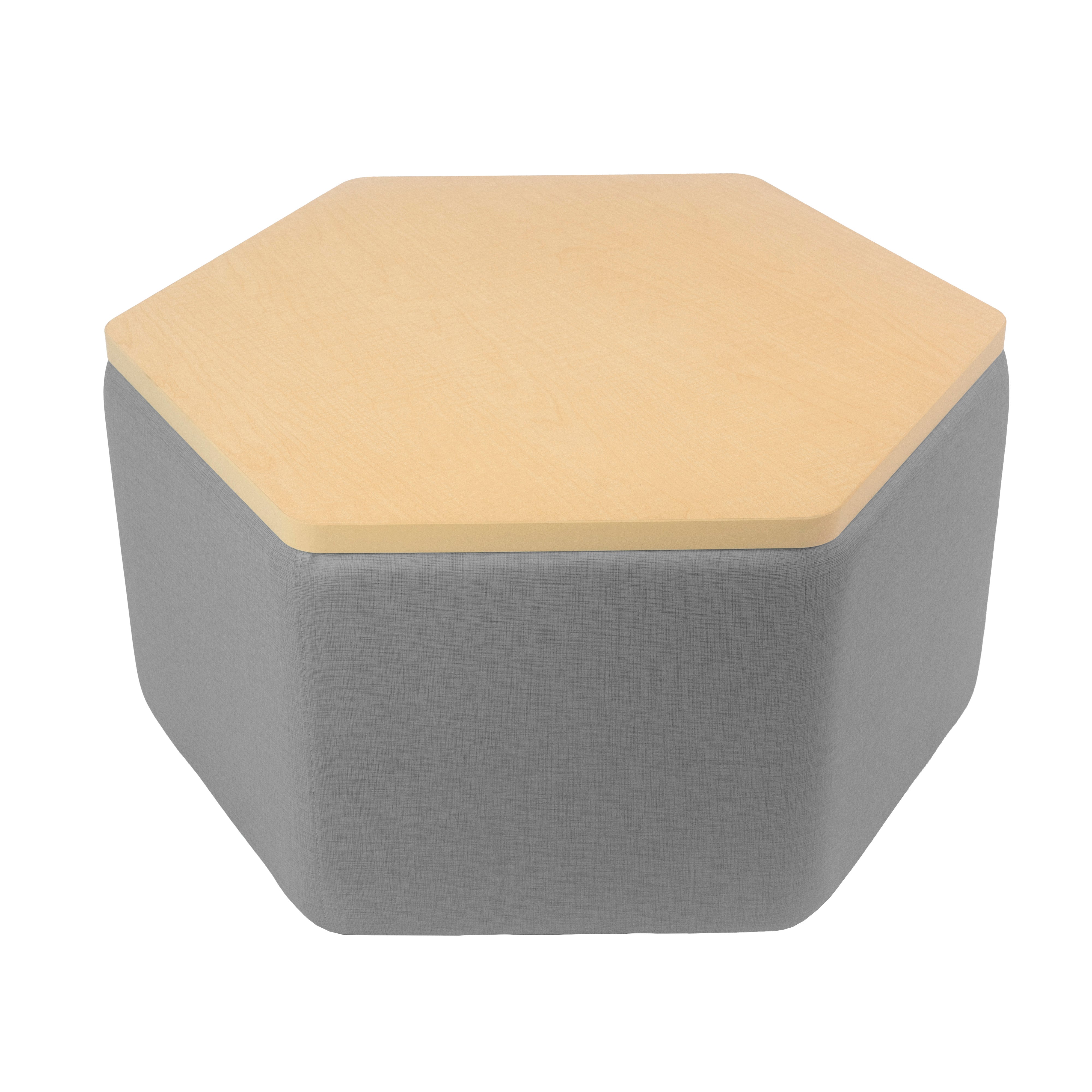 Pro Series Upholstered Hexagon Ottoman Table 18" Height - Slate Gray Crosshatch/Maple
