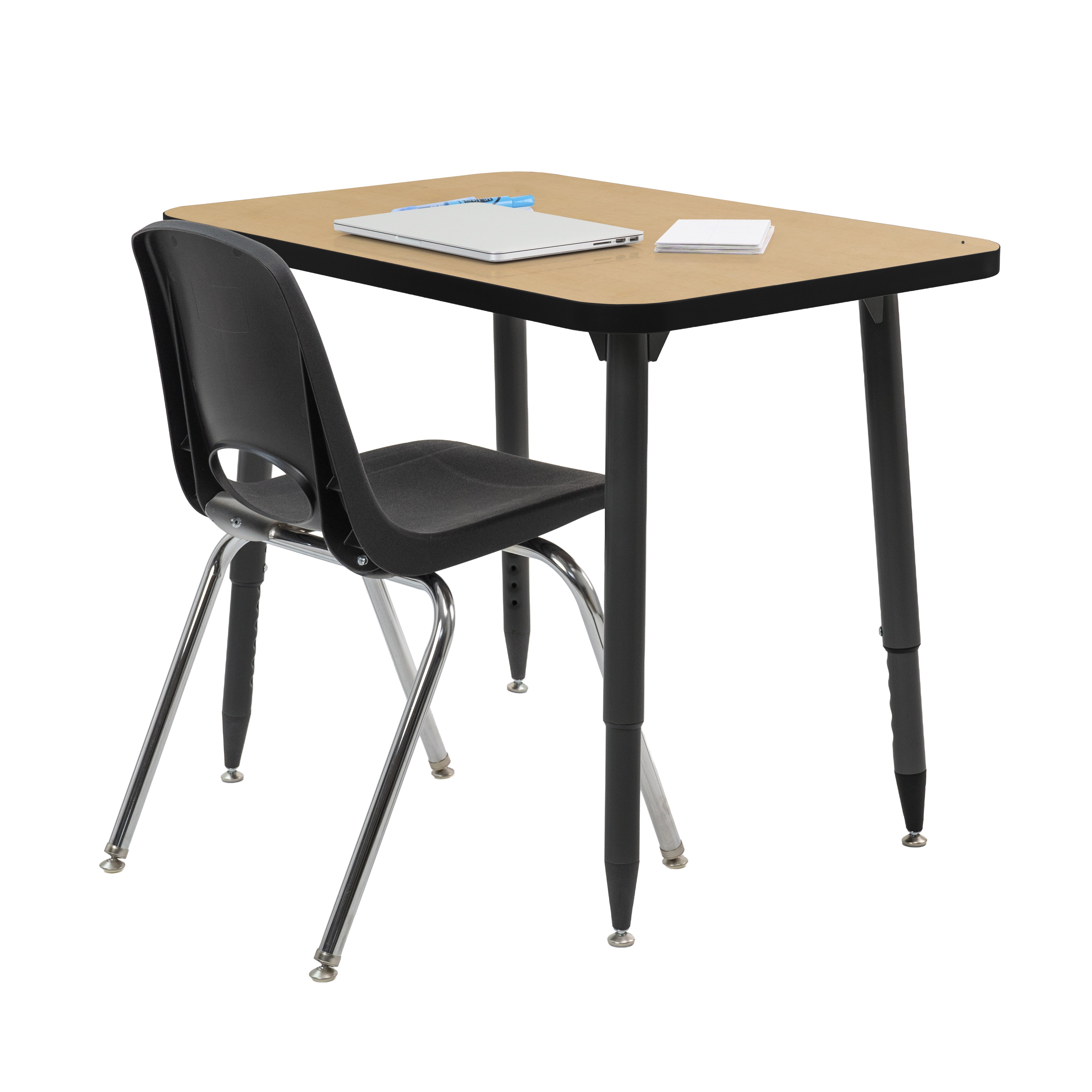 Adapte 24" x 36" Rectangle Thermofused Activity Table with Adjustable Tapered Legs - Maple/Black