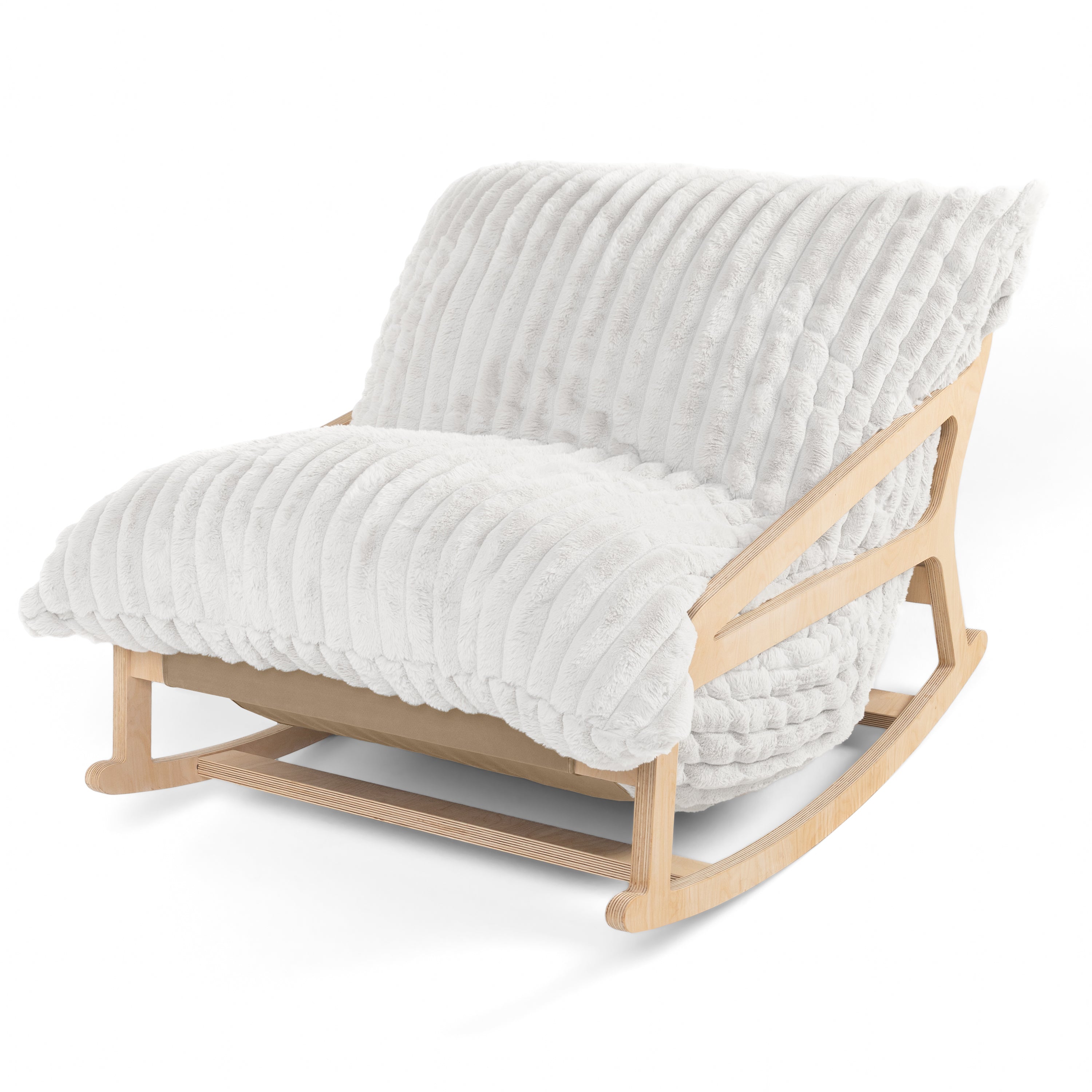 Pillow Saxx Bean Bag Rocking Chair - Elegant Oversized Rocker with Modern Wood Frame, Mondo Fur Ivory