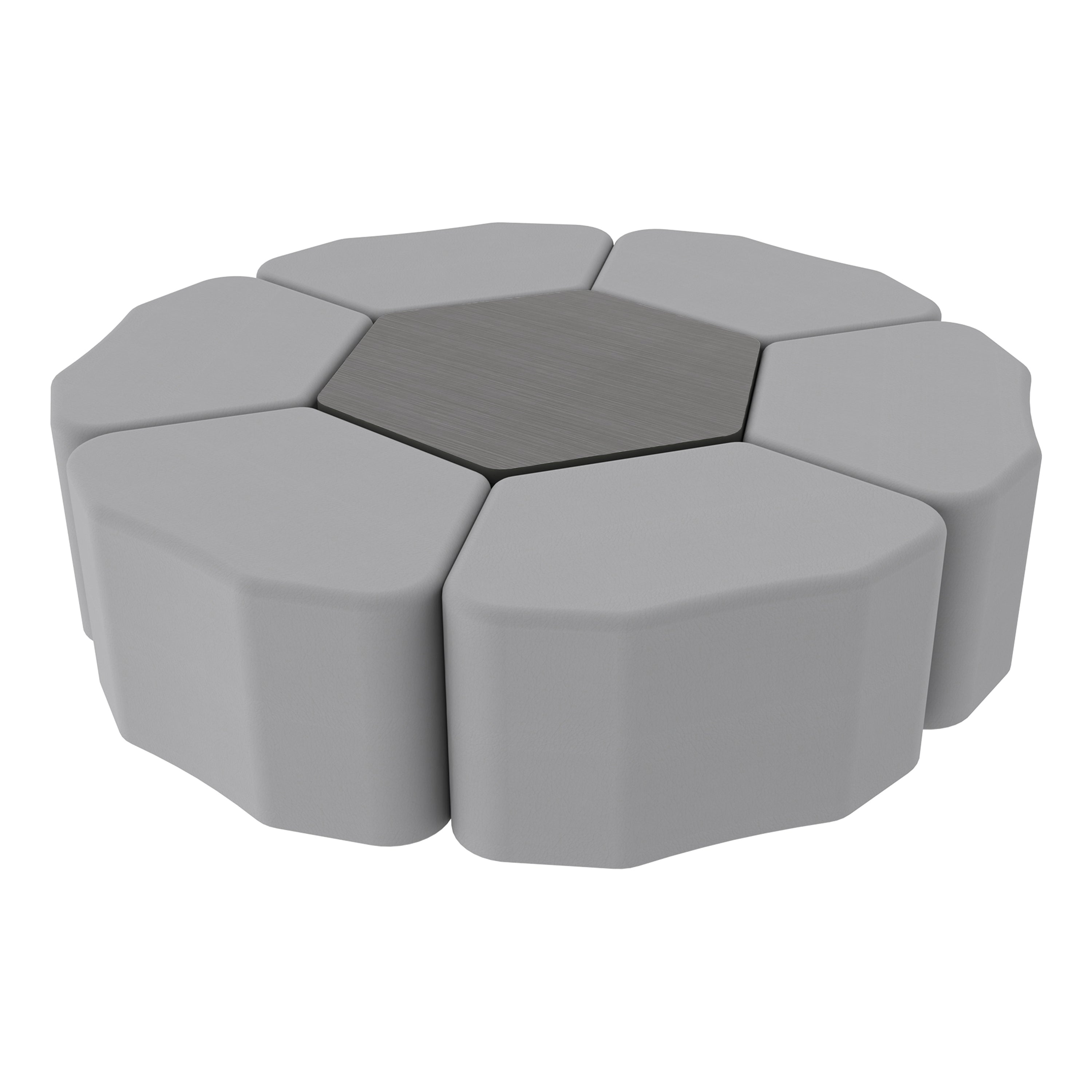 Pro Series Hexagon Ottoman Table with Petal 18" H Seating, 7-Piece Set - Gray/Cosmic Strandz