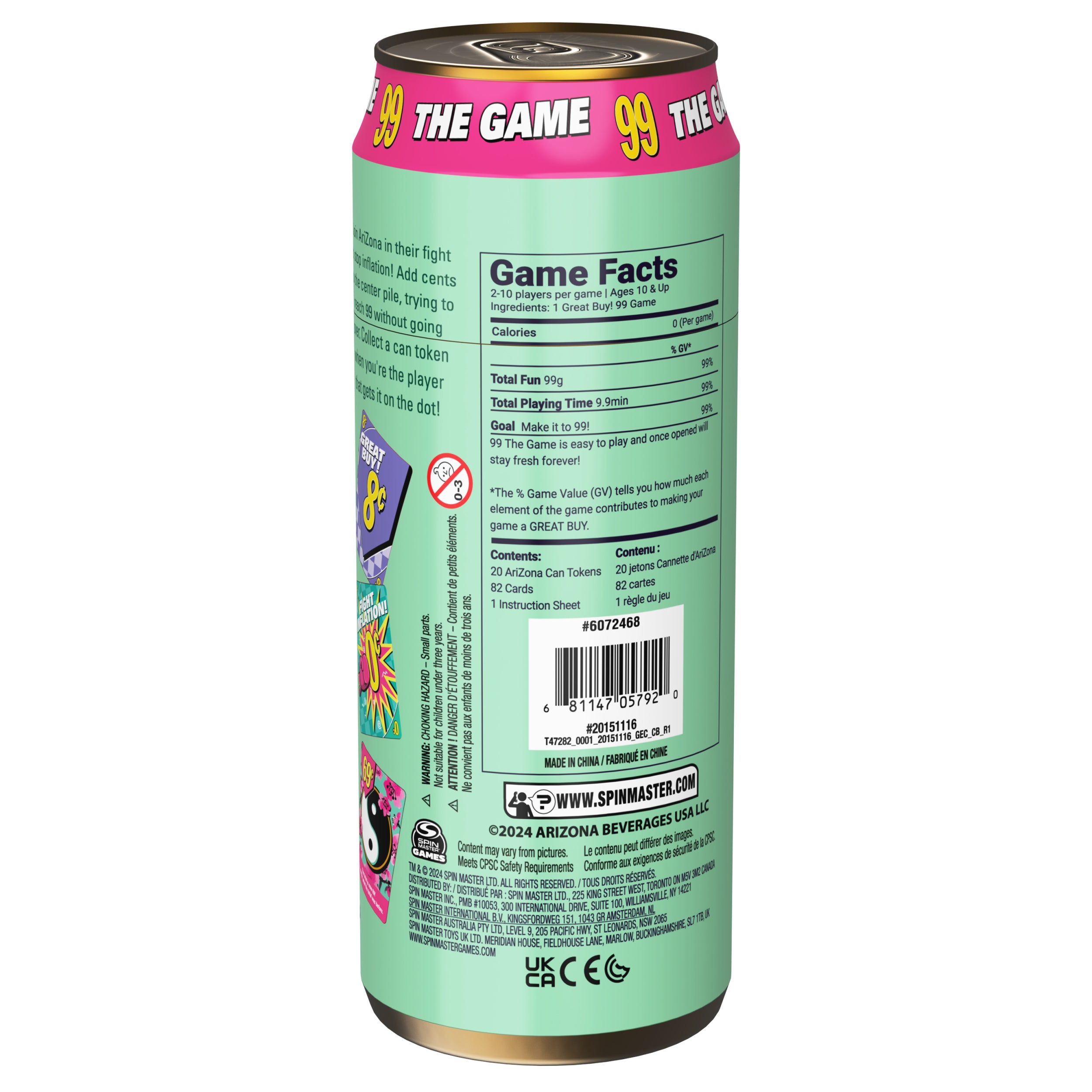 Spin Master Games, Arizona 99: The Game – The Official AriZona Iced Tea Party Game, Card Games for Family Game Night, 2-10 Players, Ages 10 and up