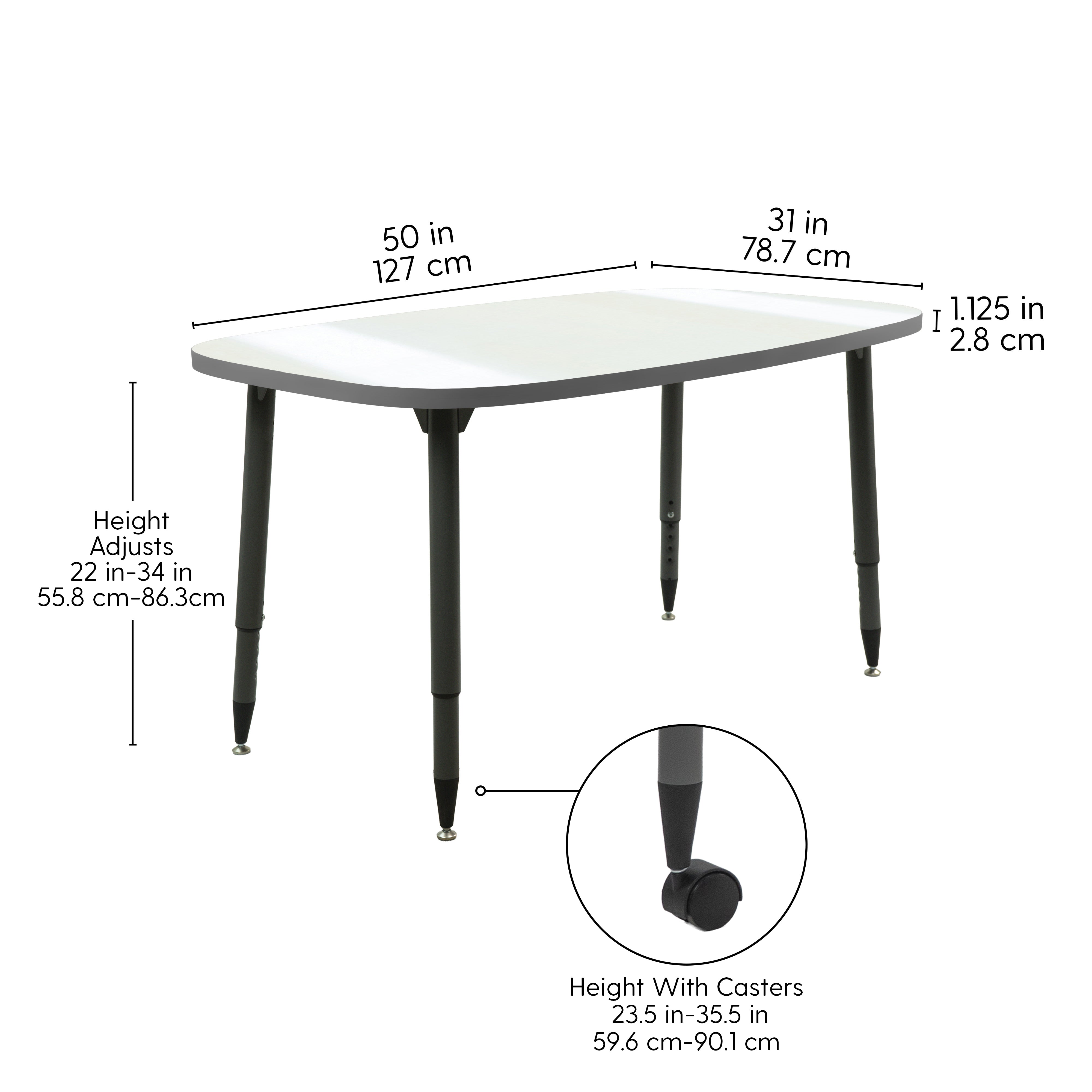 Adapte 31" x 50" Rounded Rectangle Dry-Erase Activity Table with Adjustable Tapered Legs - Whiteboard/North Sea