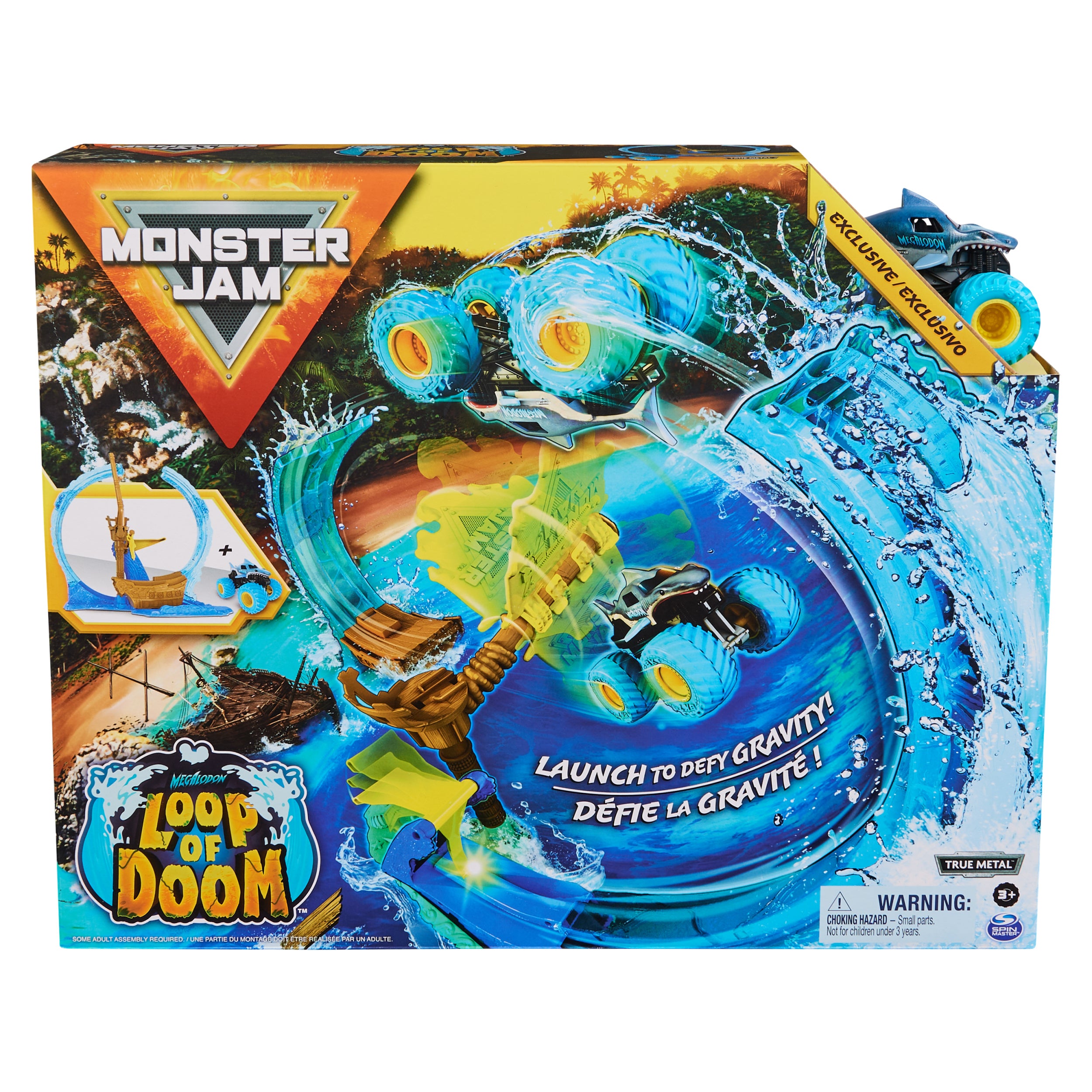 Monster Jam, Megalodon Loop of Doom Stunt Playset with Exclusive 1:64 Scale Die-Cast Monster Truck for Kids Toys for Boys Ages 3 4 5 6 and up