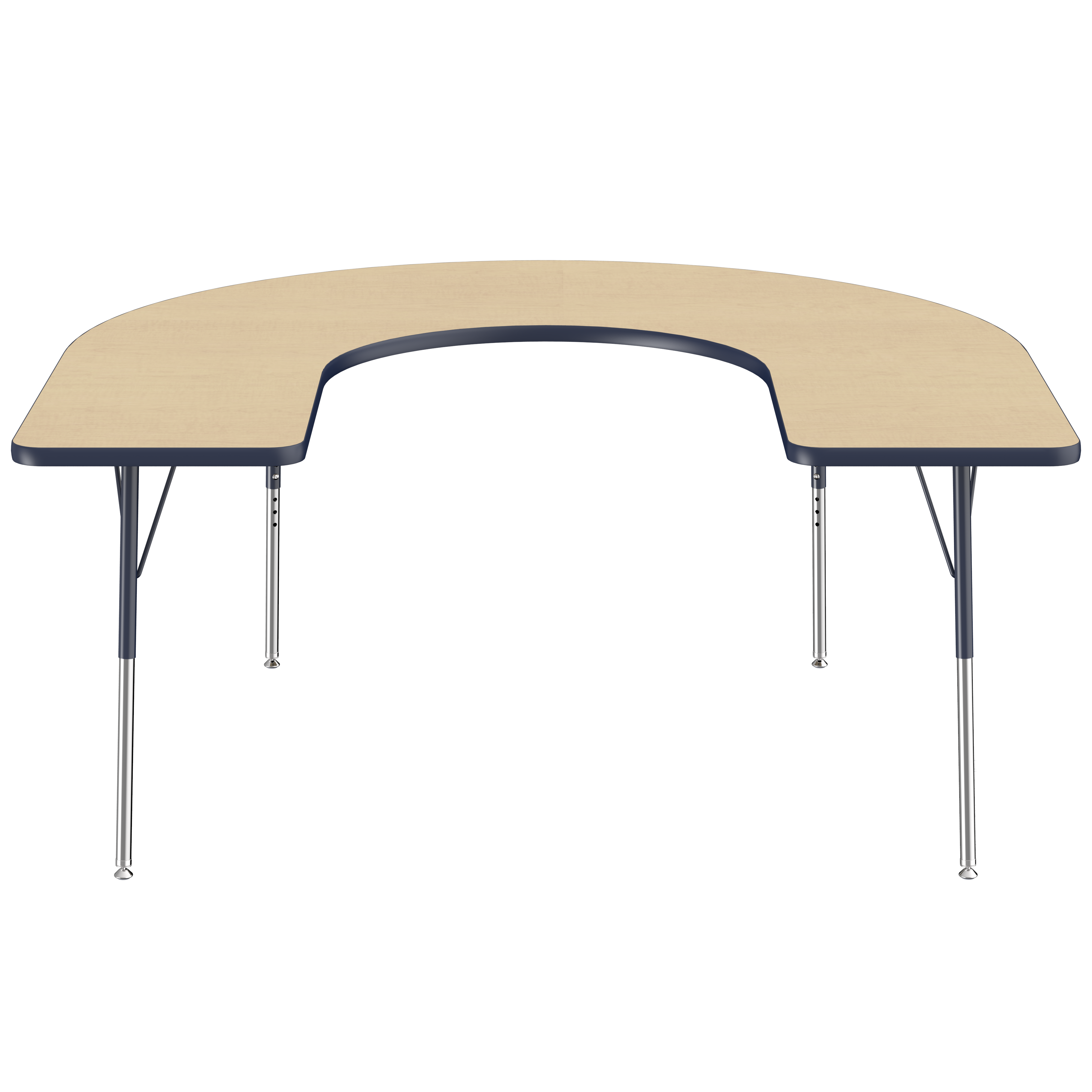 60" x 66" Horseshoe T-Molding Activity Table with Adjustable Standard Swivel Glide Legs - Maple/Navy