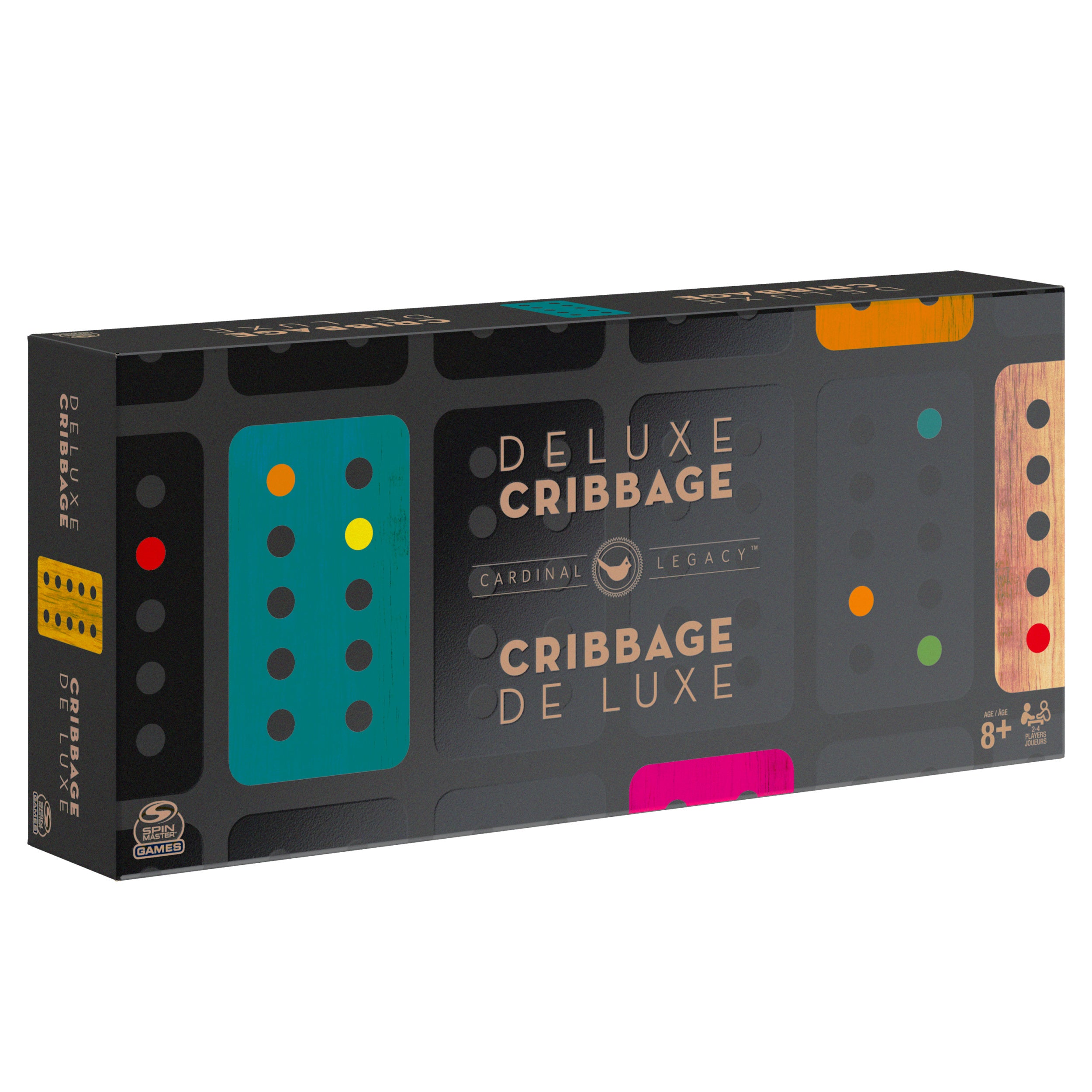 Legacy Deluxe Cribbage Classic Game with Lined Wooden Case and Colored Metal Movers, Family Game for 2 to 4 Players Ages 8 and up