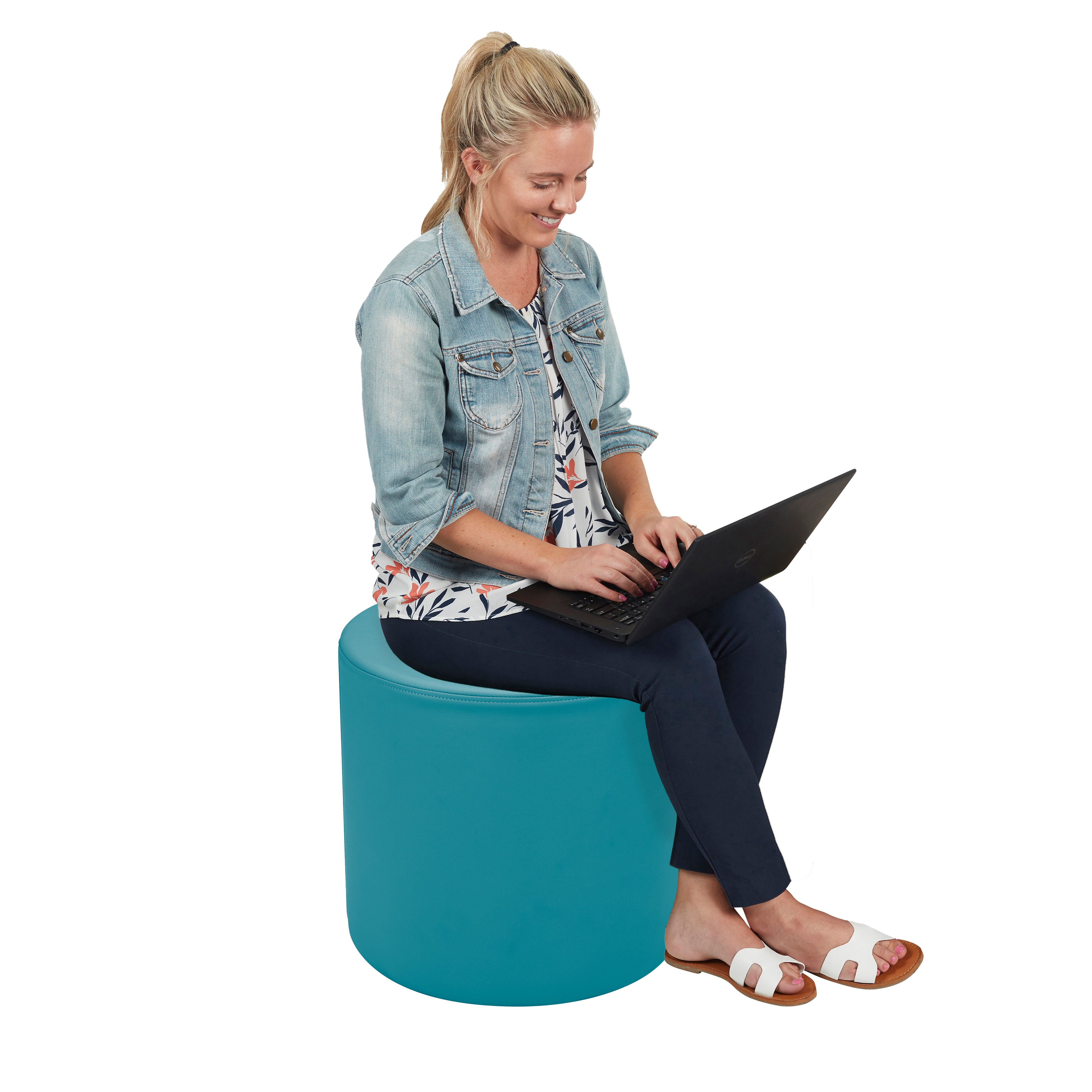 Pro Series Upholstered Round Ottoman 18" Height - Teal