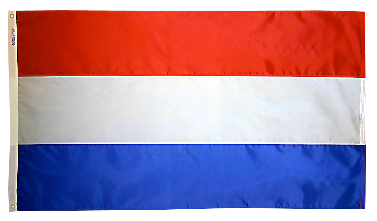 Netherlands Flag 3x5 ft. Nylon SolarGuard Nyl-Glo 100% Made in USA to Official United Nations Design Specifications.
