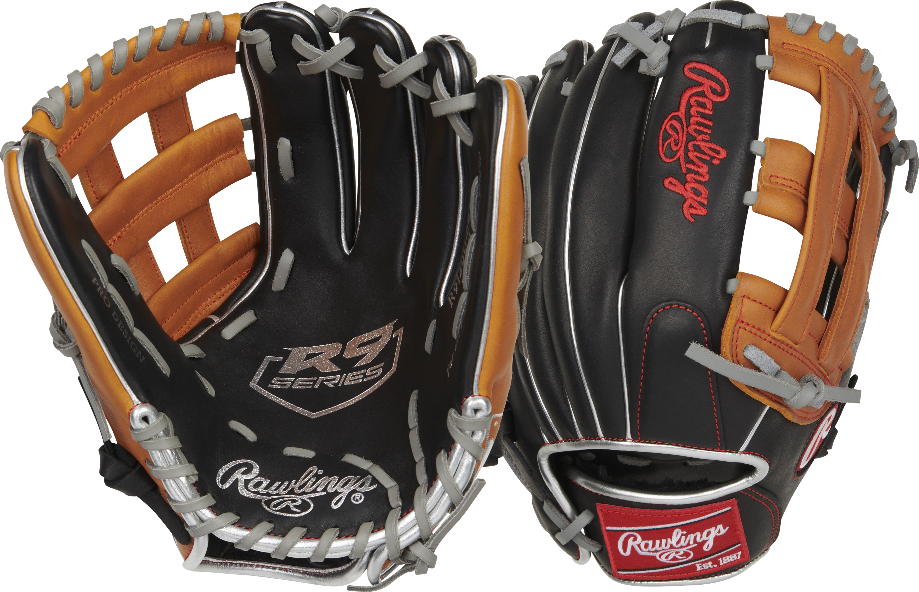 Rawlings R9 Baseball Contour Series 12-Inch Baseball Glove  - Right Hand Thrower - Black/Tan