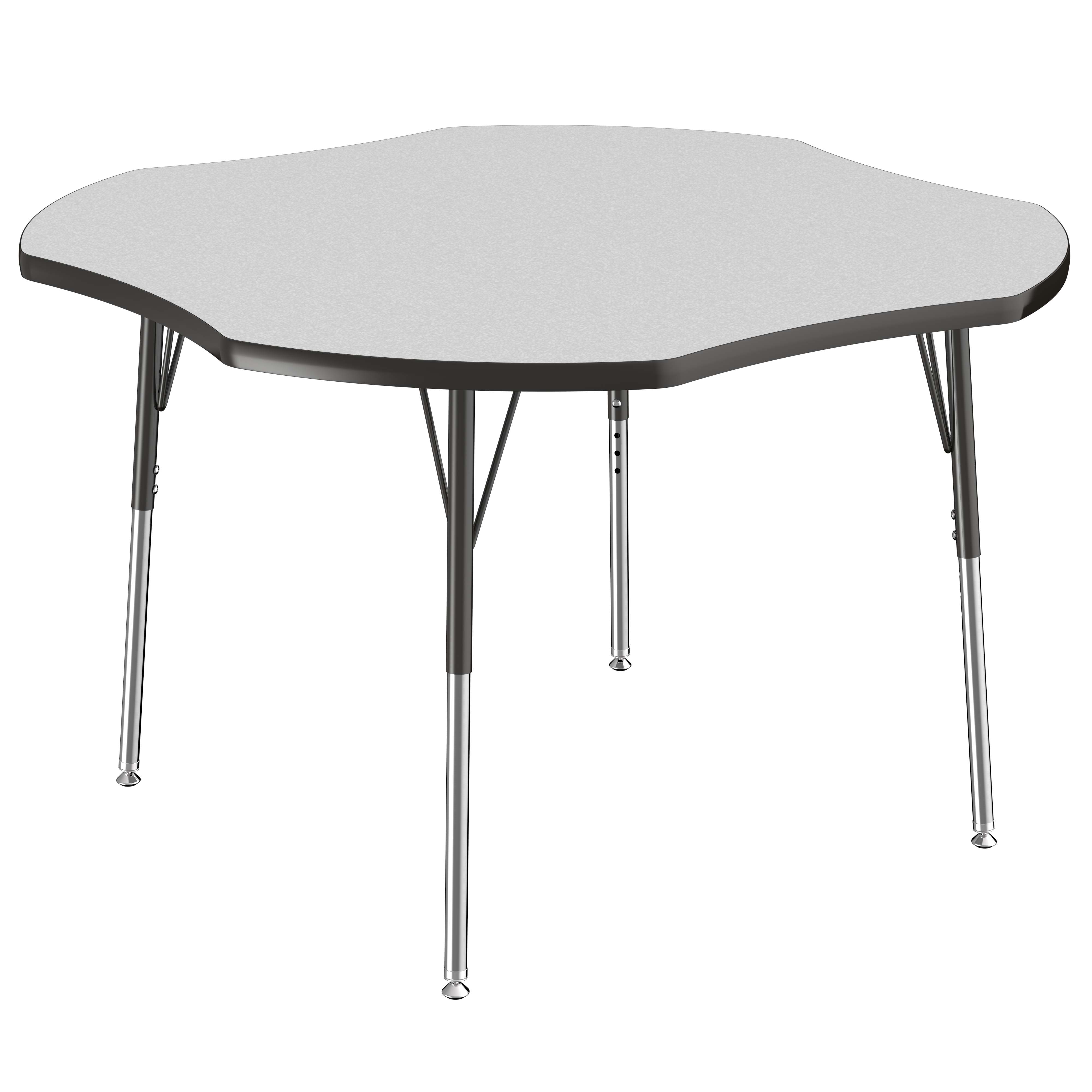 48" x 48" Clover T-Molding Activity Table with Adjustable Standard Swivel Glide Legs - Gray/Black