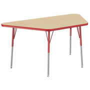 30" x 60" Trapezoid T-Molding Activity Table with Adjustable Standard Swivel Glide Legs - Maple/Red