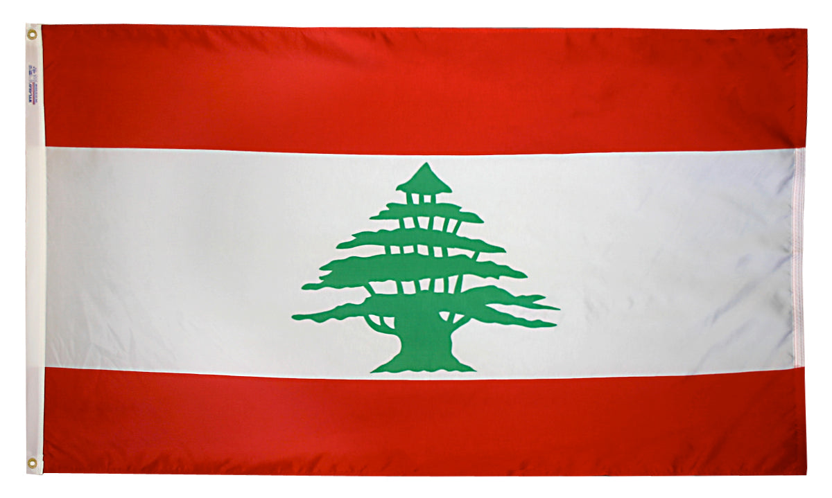 Lebanon Flag 4x6 ft. Nylon SolarGuard Nyl-Glo 100% Made in USA to Official United Nations Design Specifications.