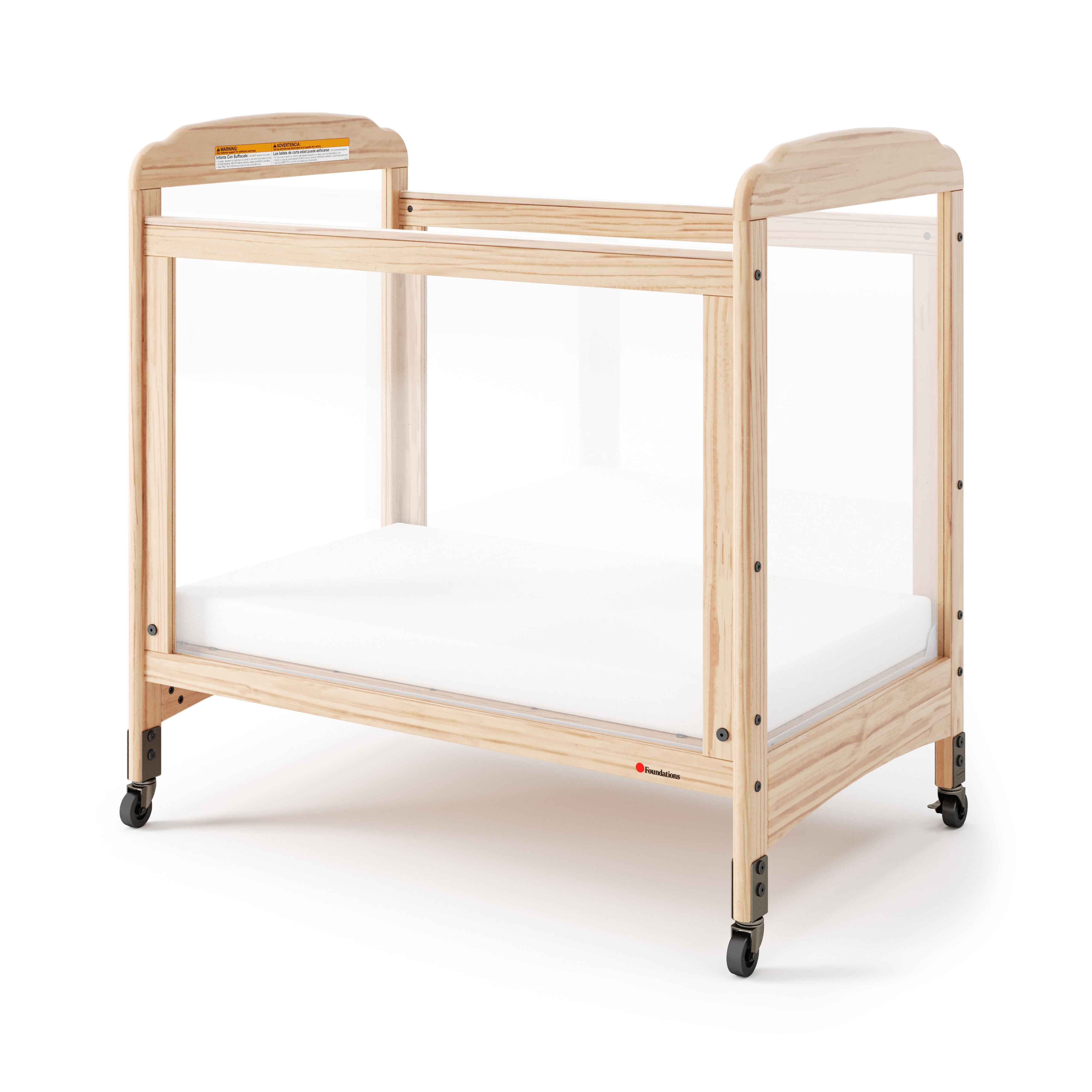 Next Gen Serenity® 4 Panel Clearview Fixed-Side Compact Crib, Natural