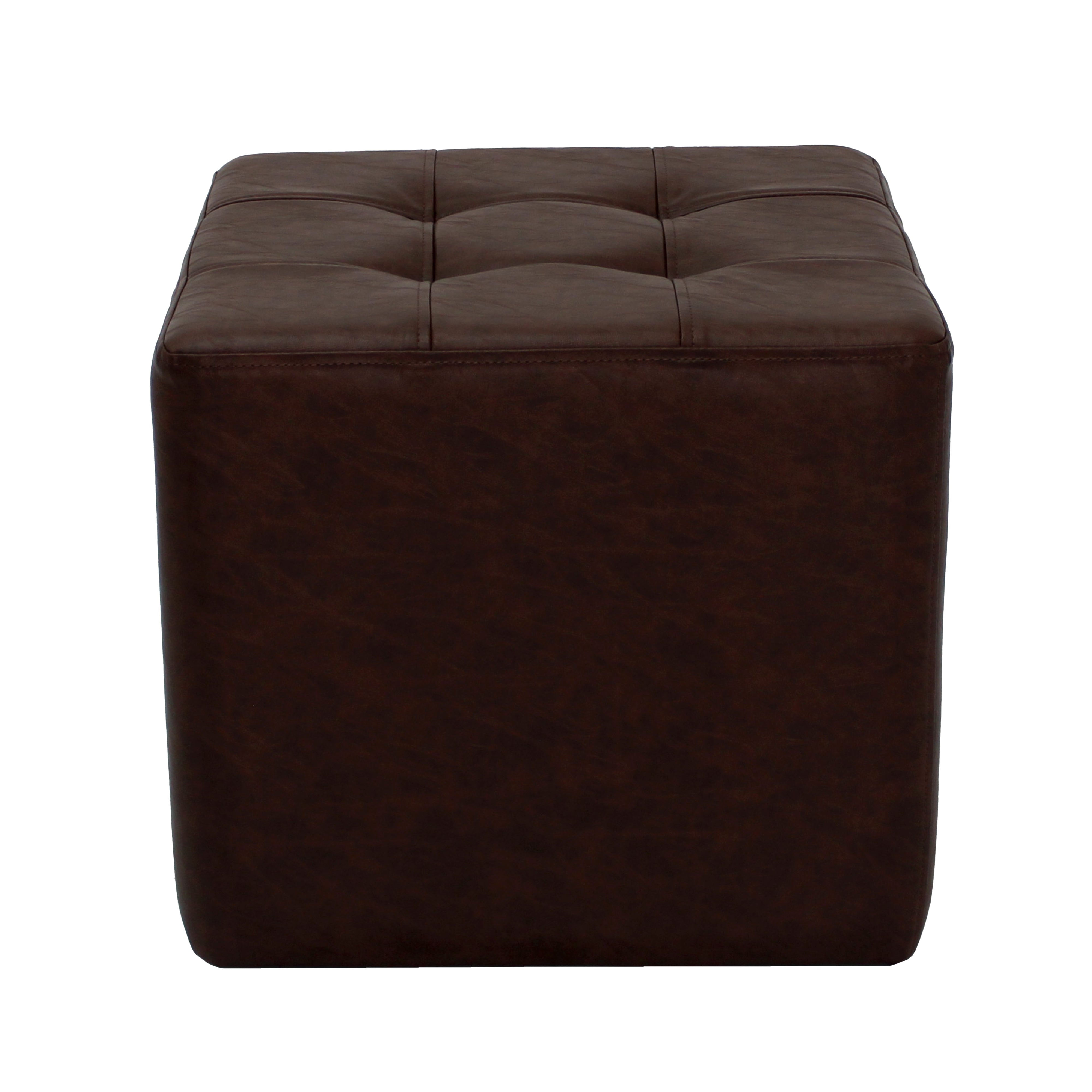 Rustic Tufted Square Ottoman 16" Height - Walnut