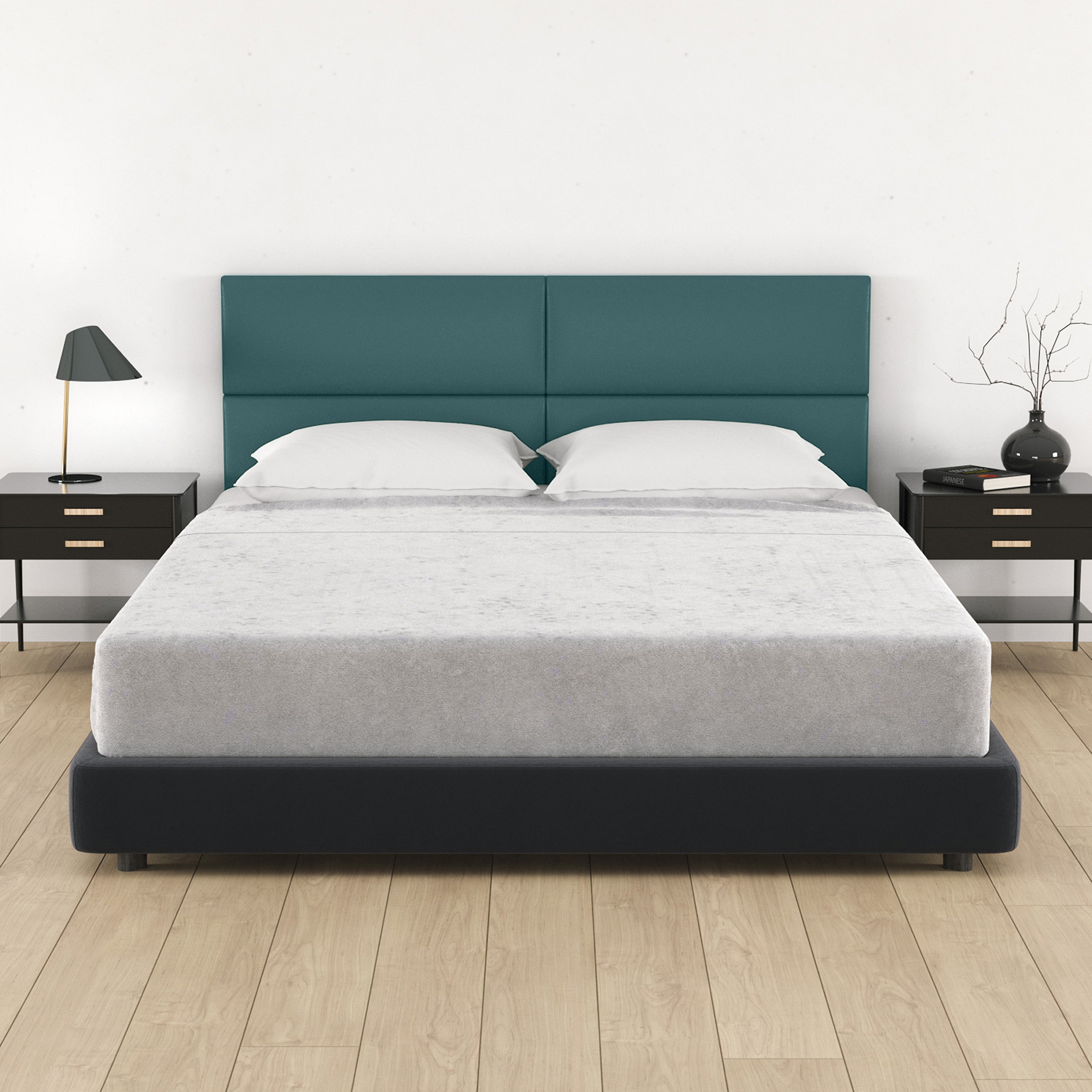 Jaxx Panelist Modern Padded Headboard – Set of 4 Wall Mounted Panels (Each 11.25" x 38") - King, Vegan Leather, Genesis Green