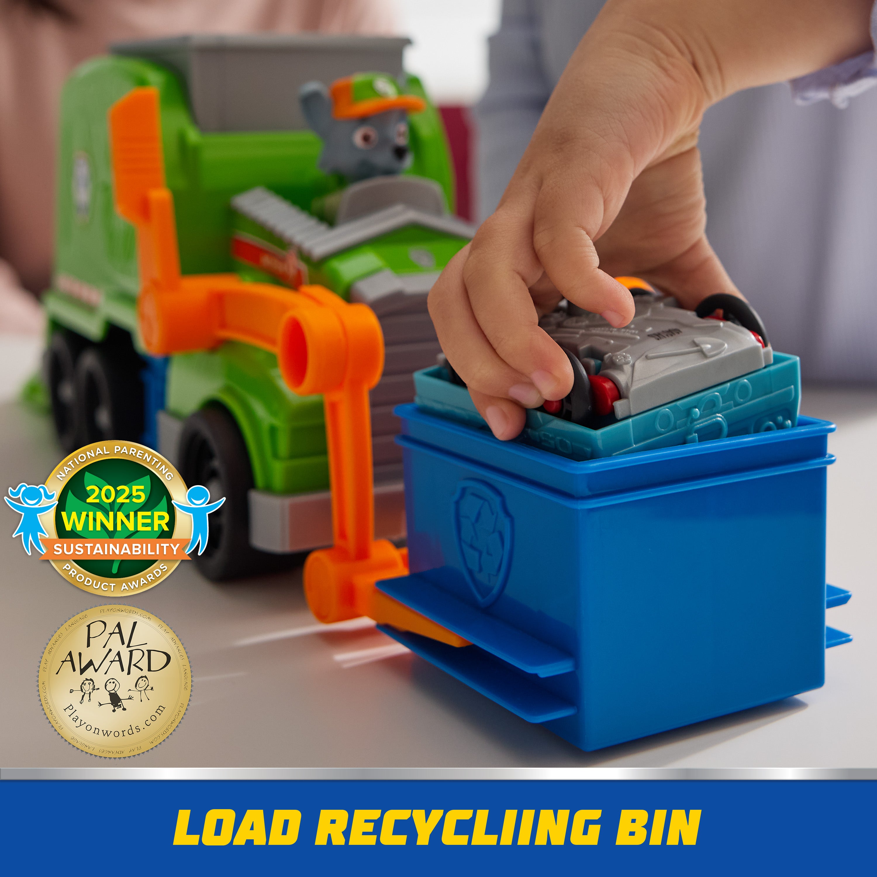 PAW Patrol: Crush N’ Roll Recycling Truck with Rocky Action Figure & Transforming Compacted Trash Vehicle, Kids Toys for Boys & Girls Ages 3 and up