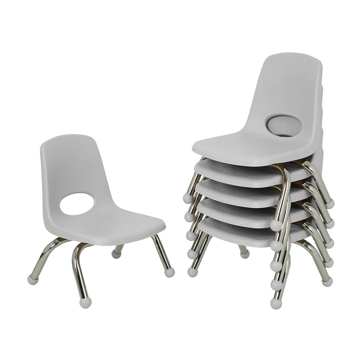 8" Stack Chair with Ball Glides, 6-Pack - Light Gray
