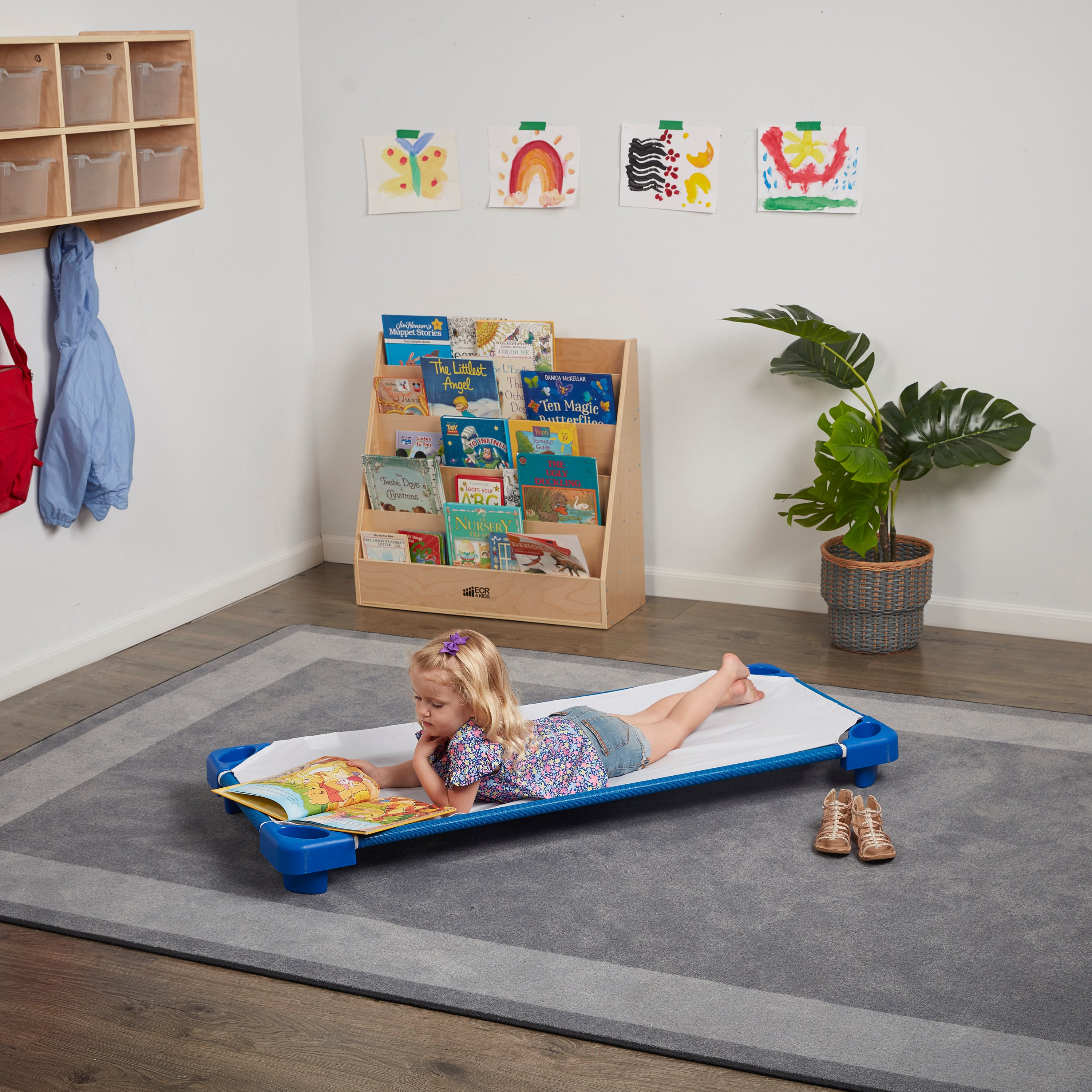 Stackable Kiddie Cot Standard with Sheet Ready-to-Assemble 6-Pack - Blue