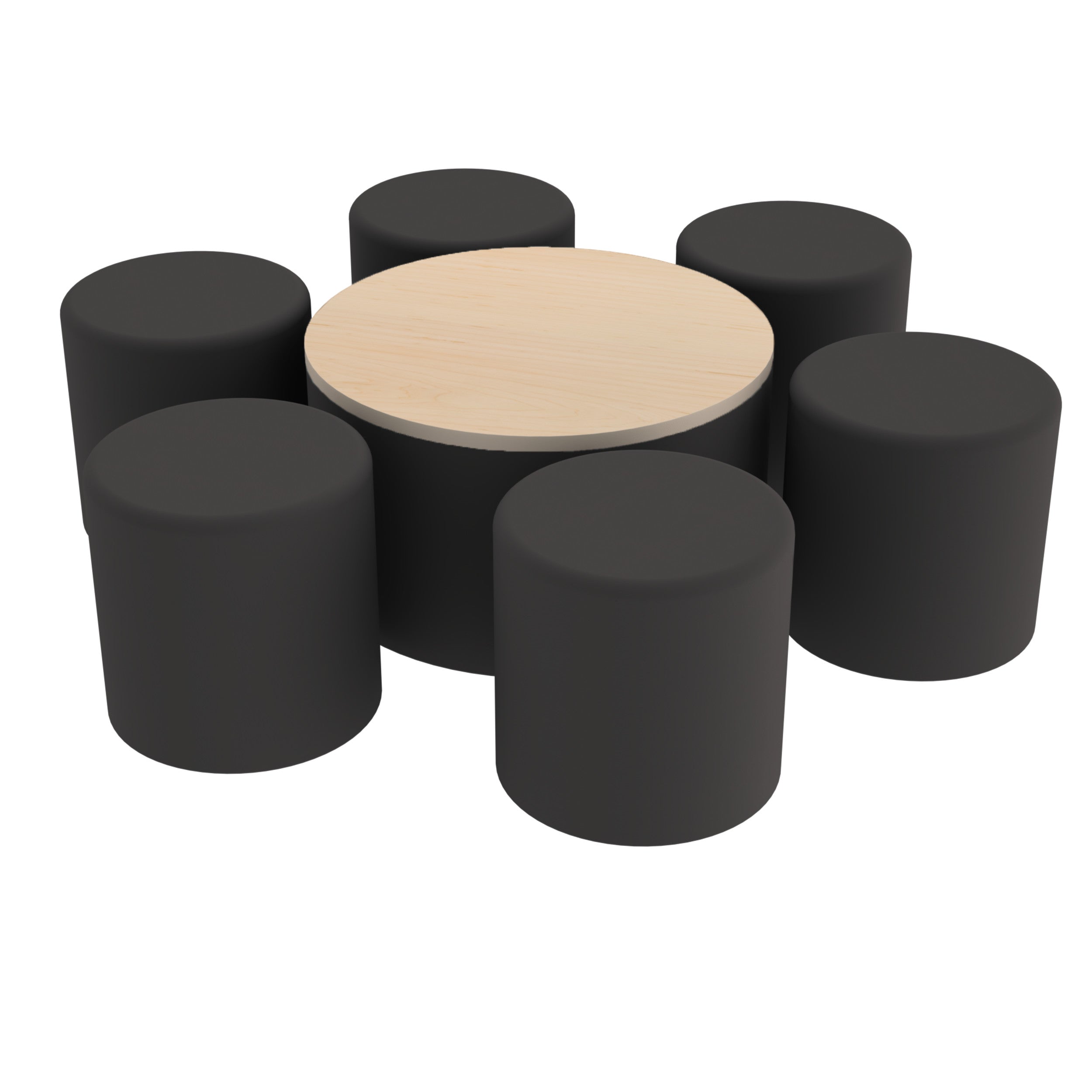Pro Series 30" Round Ottoman Table with Round 18" H Seating, 7-Piece Set - Black/Maple