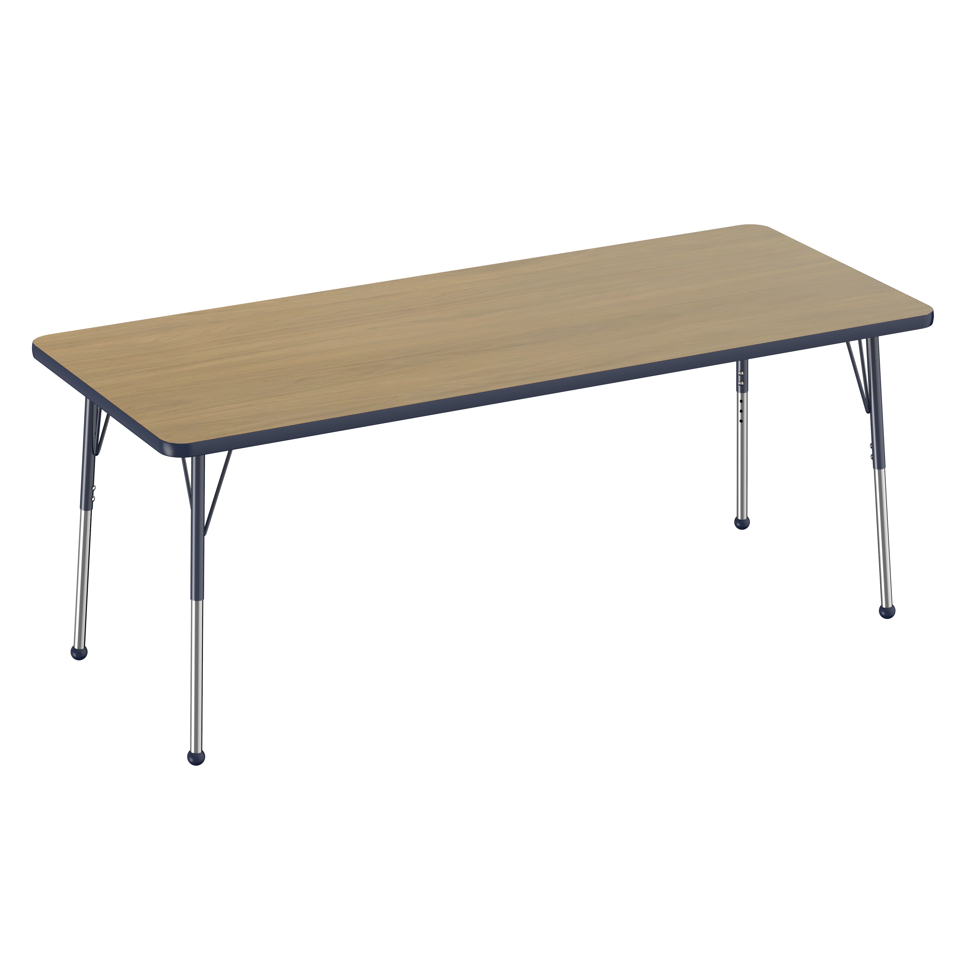 30" x 72" Rectangle T-Molding Activity Table with Adjustable Standard Ball Glide Legs - Pasadena Oak/Navy