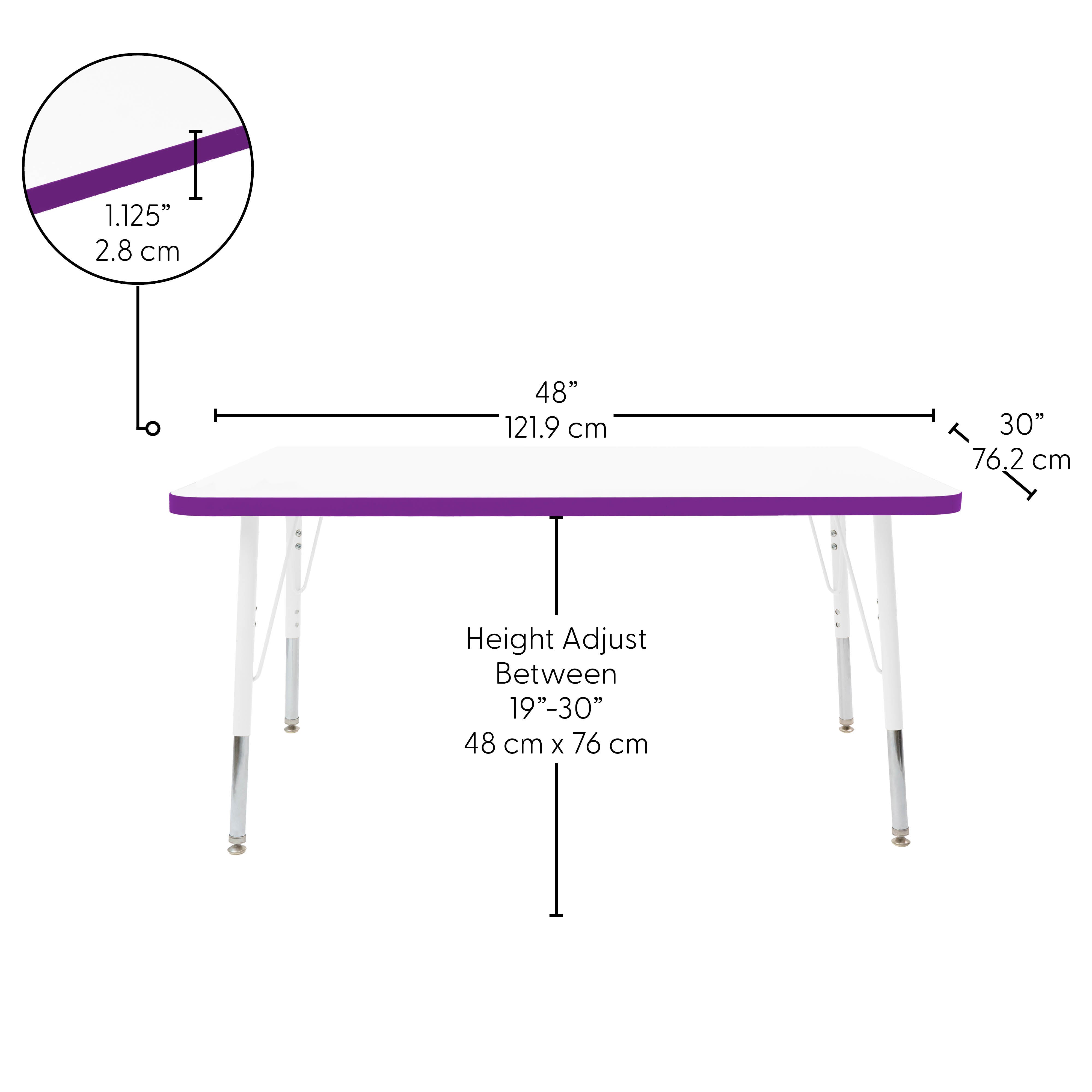 30" x 48" Rectangle Thermofused Activity Table with Adjustable Standard Swivel Glide Legs - White/Eggplant/White