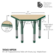 18" x 30" Trapezoid T-Molding Activity Table with Adjustable Chunky Legs - Maple/Green