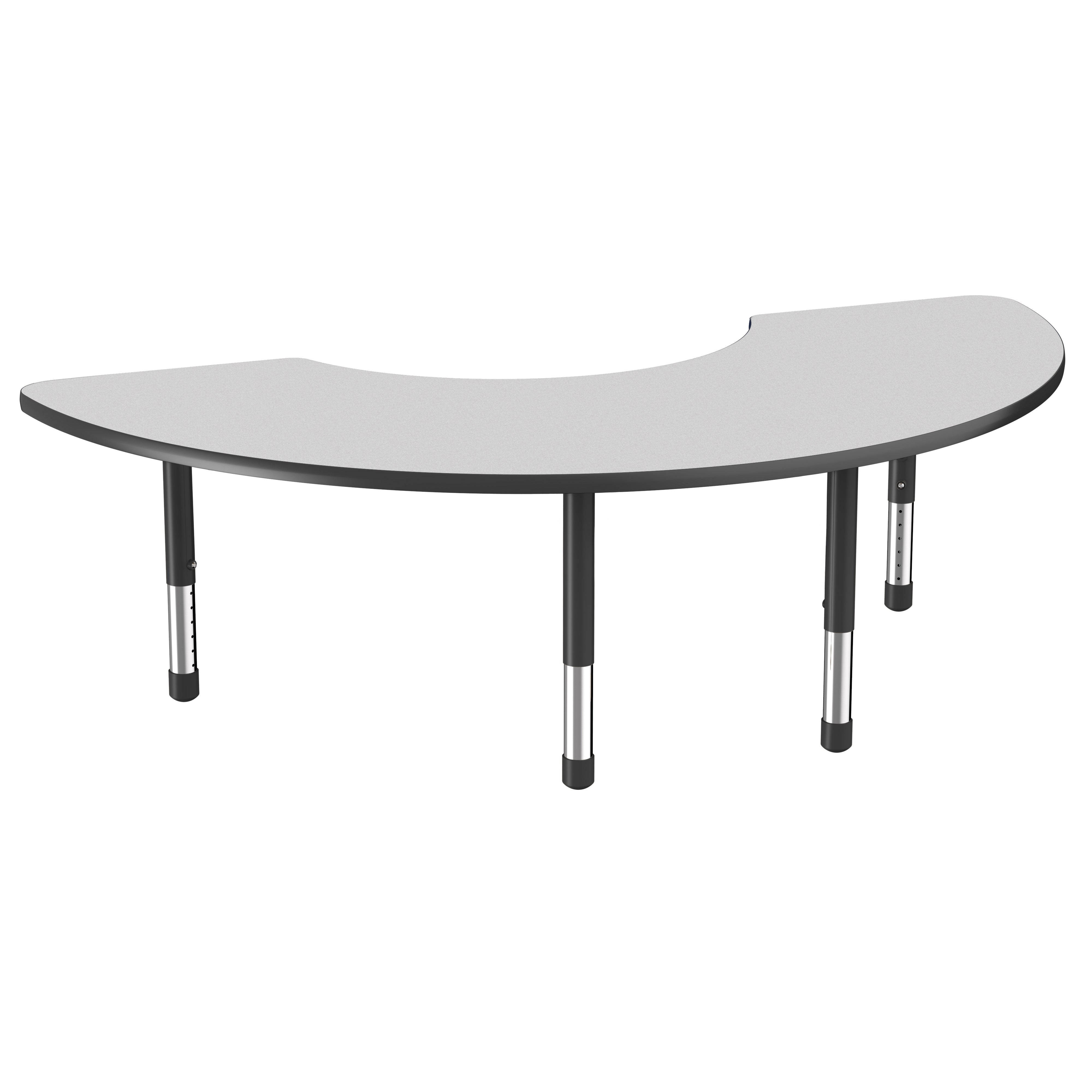 36" x 72" Half Moon Thermofused Activity Table with Adjustable Chunky Legs - Gray/Black