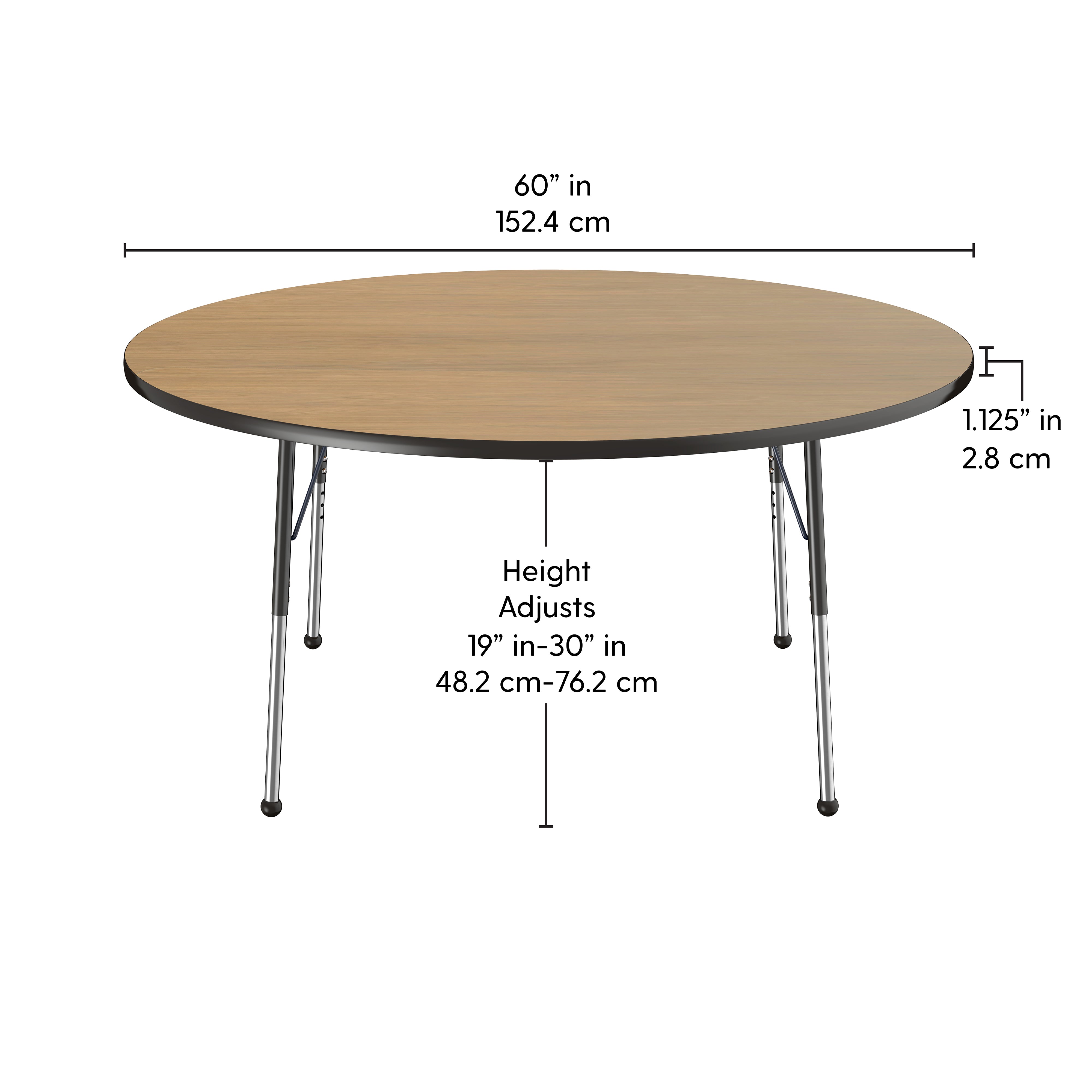 60" Round T-Molding Activity Table with Adjustable Standard Ball Glide Legs - Pasadena Oak/Black