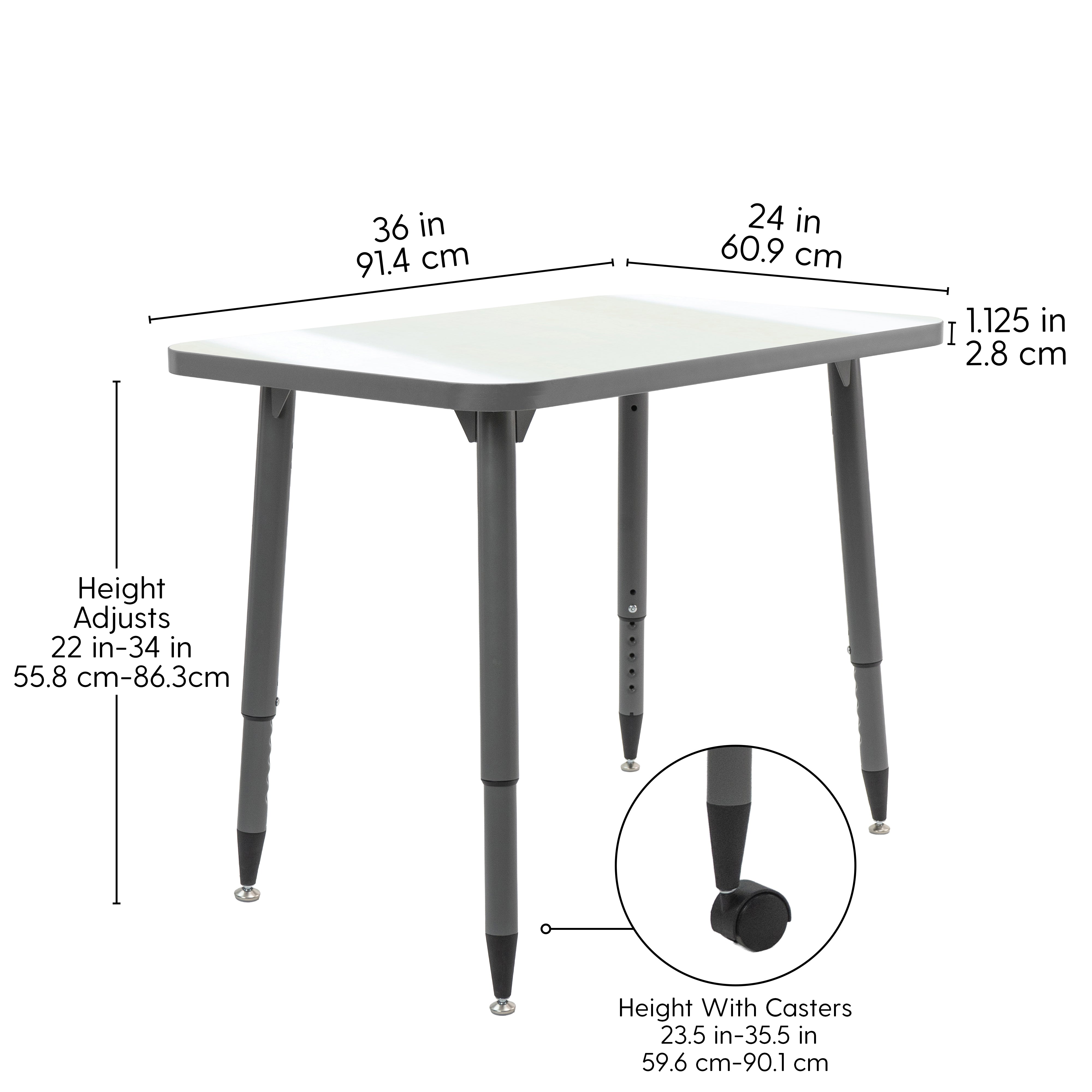 Adapte 24" x 36" Rectangle Dry-Erase Activity Table with Adjustable Tapered Legs - Whiteboard/North Sea