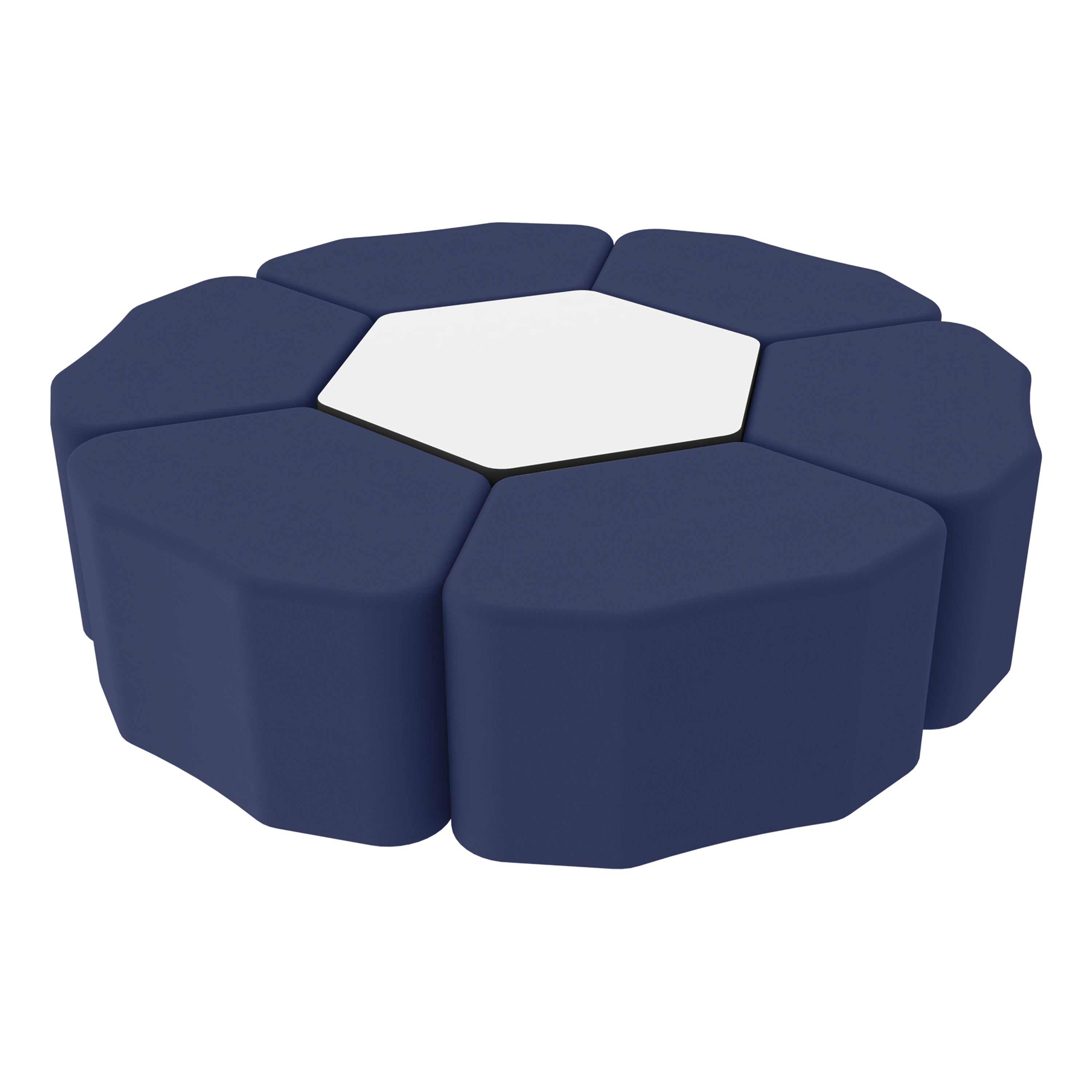 Pro Series Dry-Erase Hexagon Ottoman Table with Petal 18" Height Seating, 7-Piece Set - Navy/Whiteboard