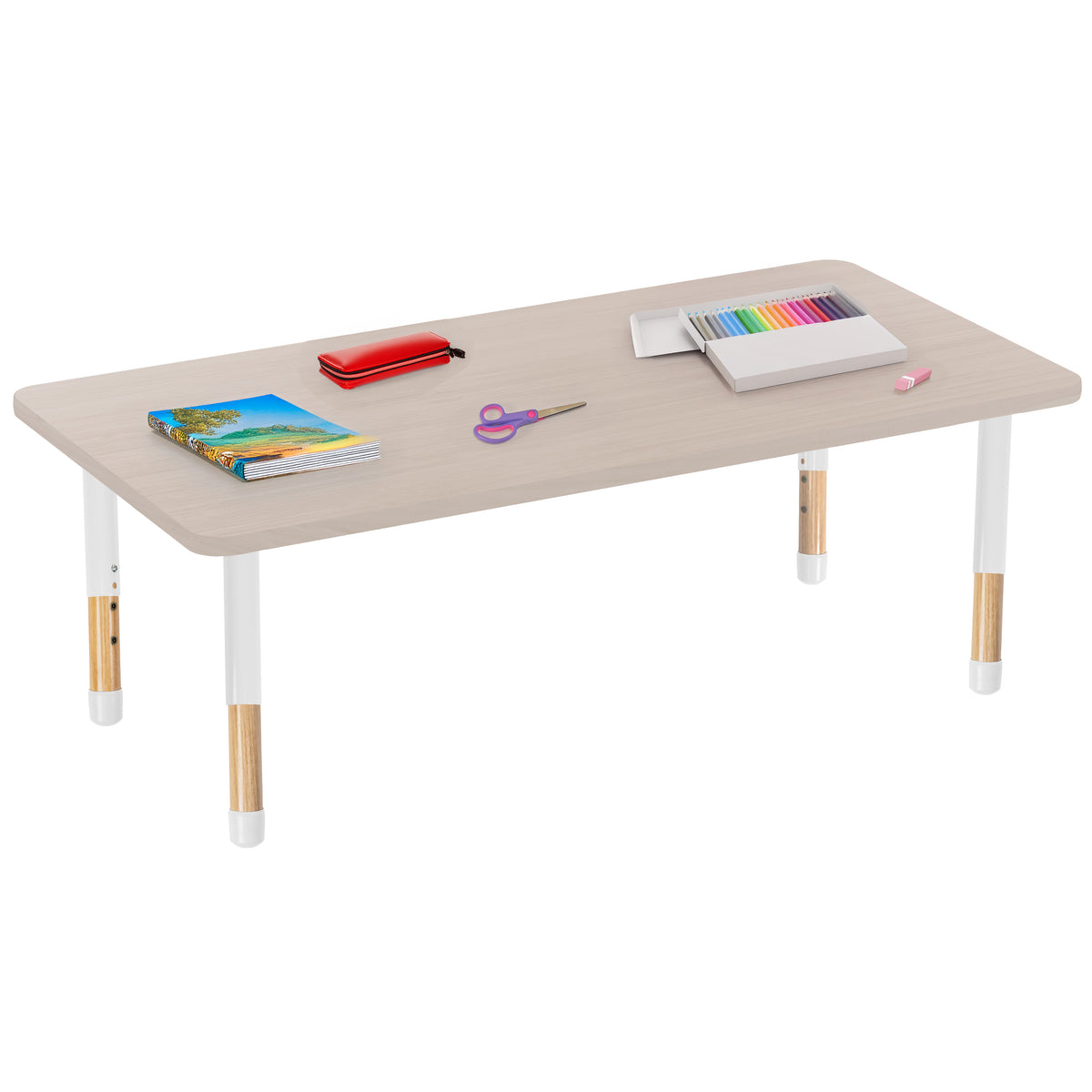 30" x 60" Rectangle Thermofused Activity Table with Adjustable Chunky Wood Legs - Asian Sand/White/Natural