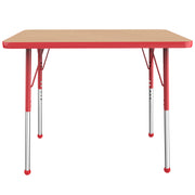 24" x 36" Rectangle T-Molding Activity Table with Adjustable Standard Ball Glide Legs - Maple/Red