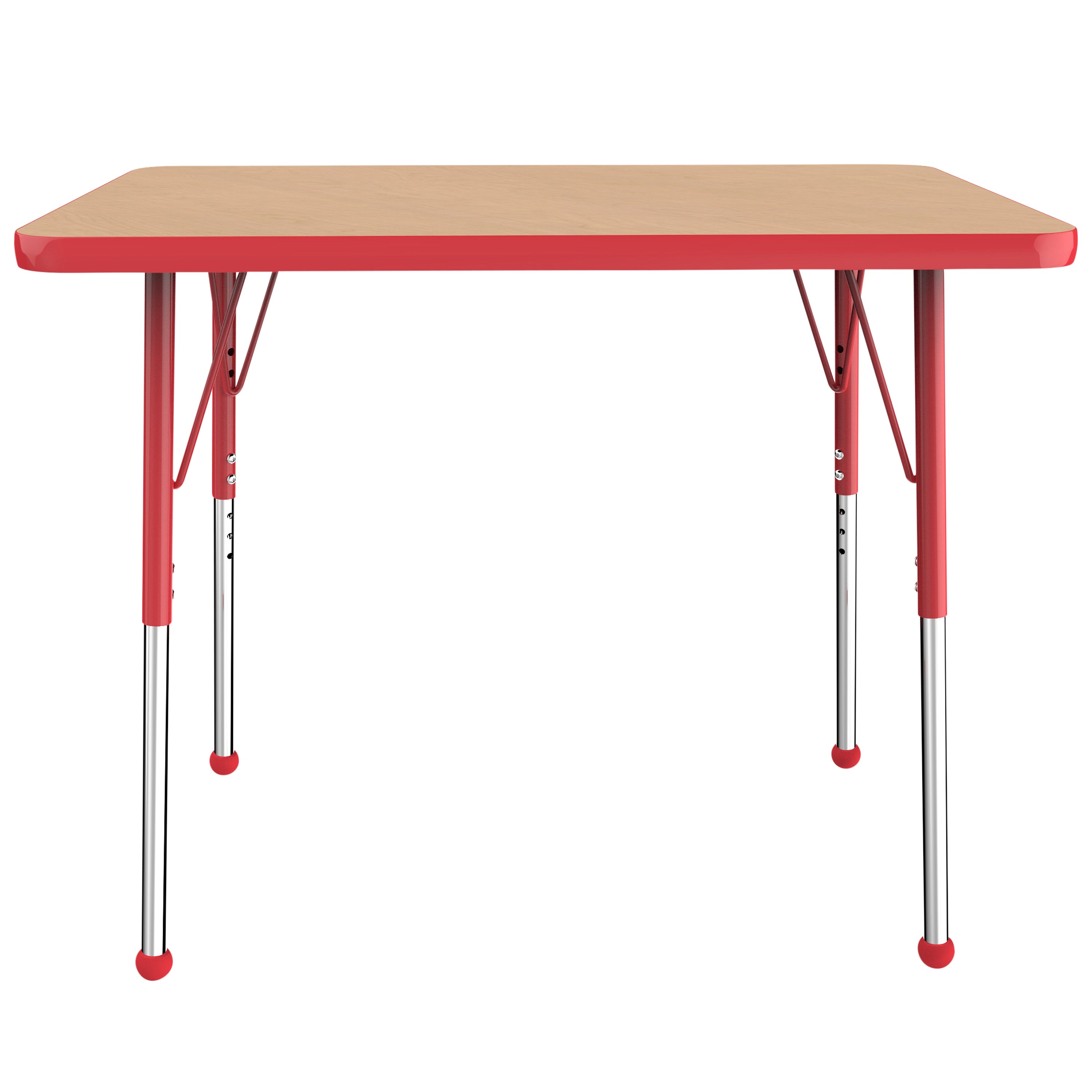 24" x 36" Rectangle T-Molding Activity Table with Adjustable Standard Ball Glide Legs - Maple/Red