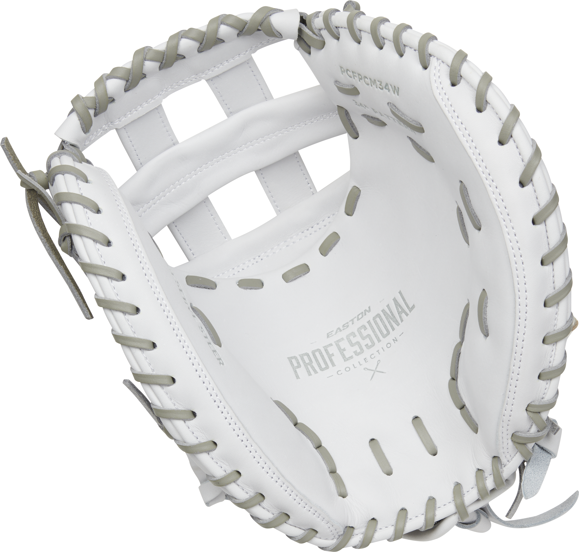 Easton Pro Collection Series Catchers Mitt 34-Inch Softball Glove  - Right Hand Thrower - White/Gray
