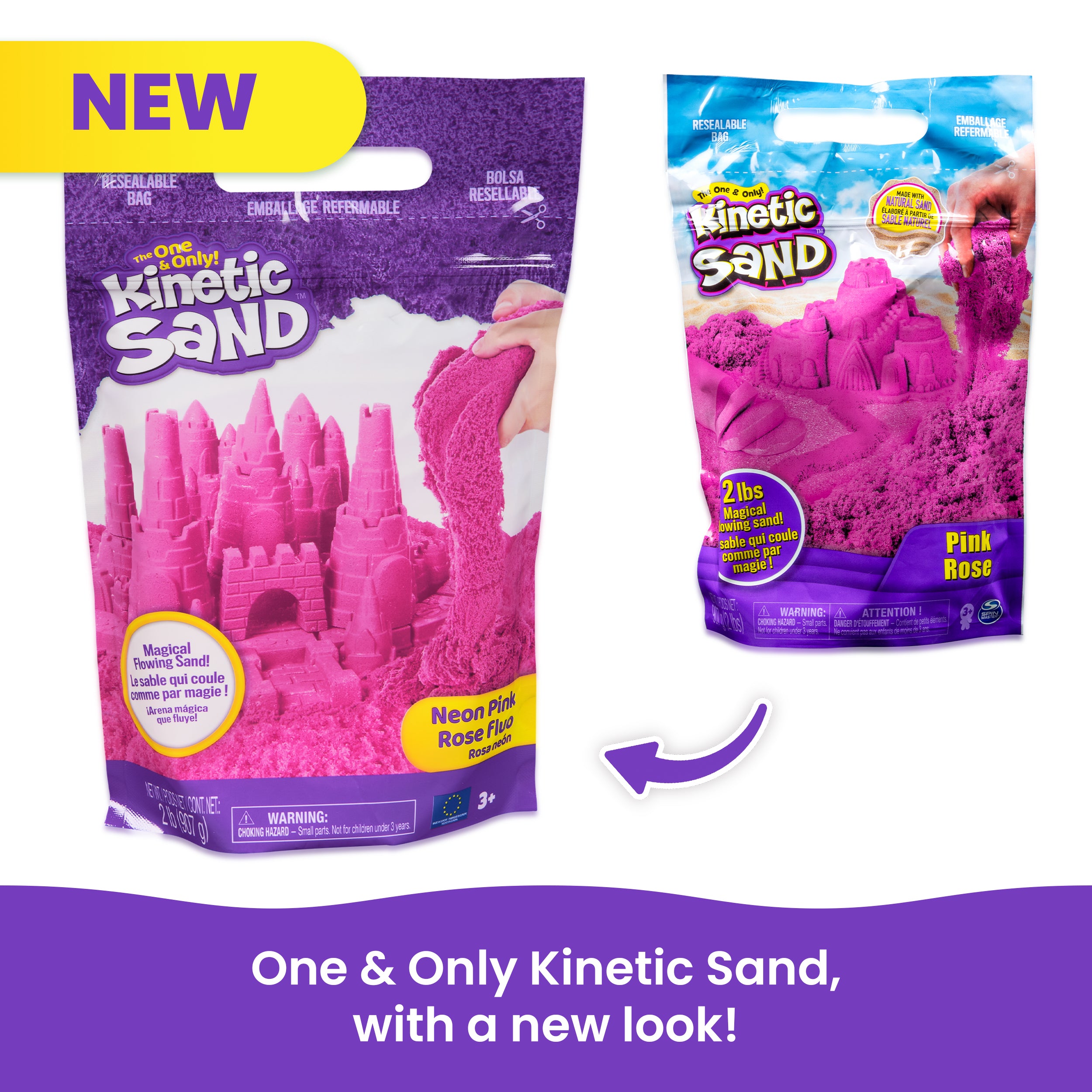 Kinetic Sand, 2lbs Pink Play Sand, Moldable Sensory Toys for Kids, Resealable Bag Packaging May Vary, for Ages 3 and up