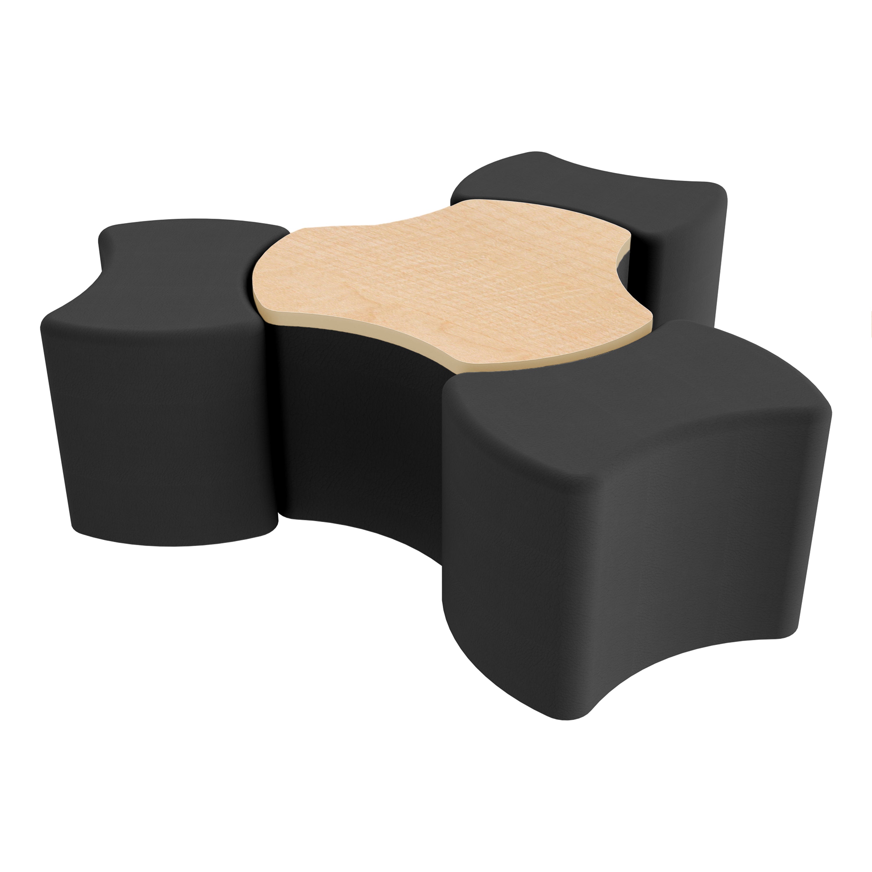 Pro Series Cog Ottoman Table with Bowtie 18" H Seating, 4-Piece Set - Black/Maple