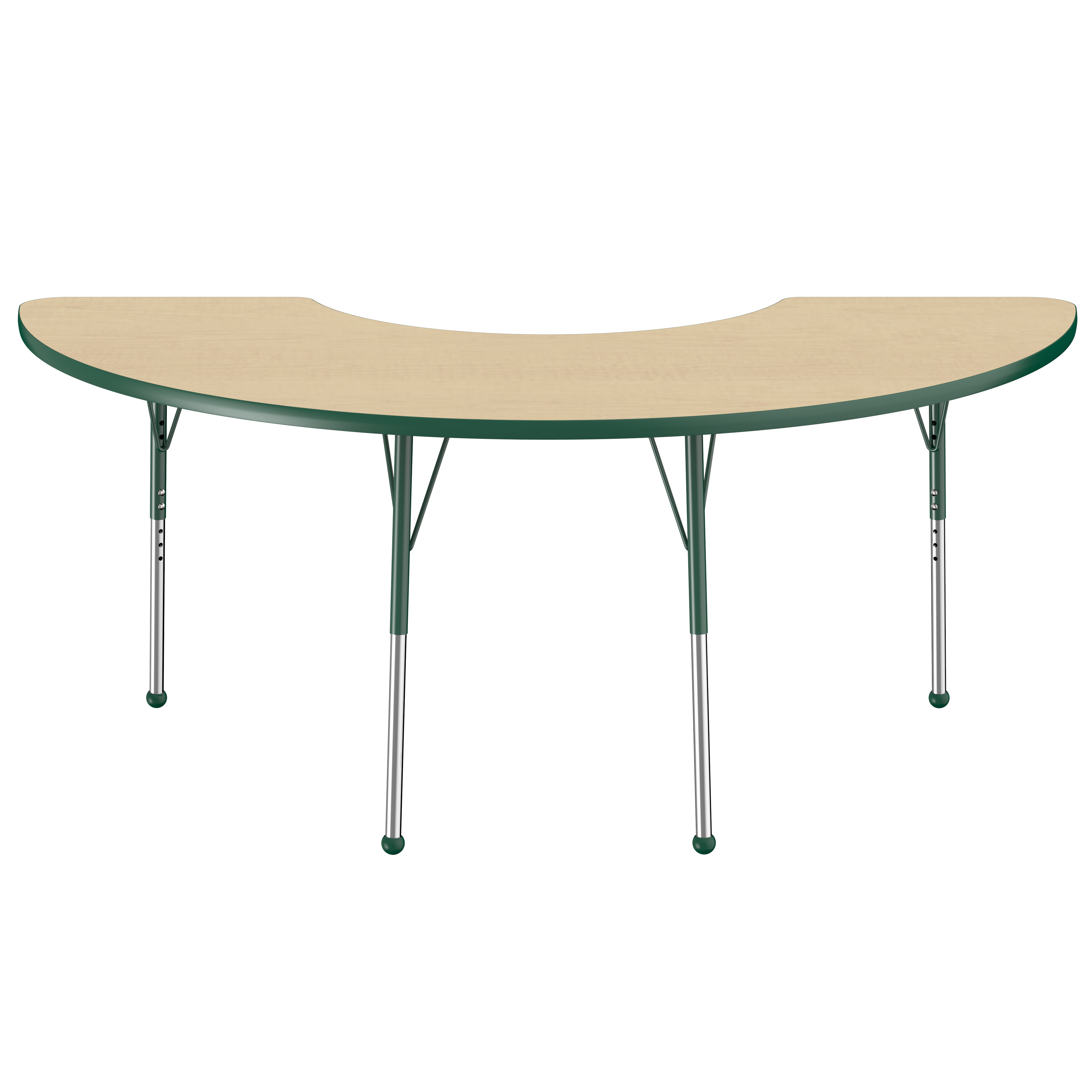 36" x 72" Half Moon T-Molding Activity Table with Adjustable Standard Ball Glide Legs - Maple/Green