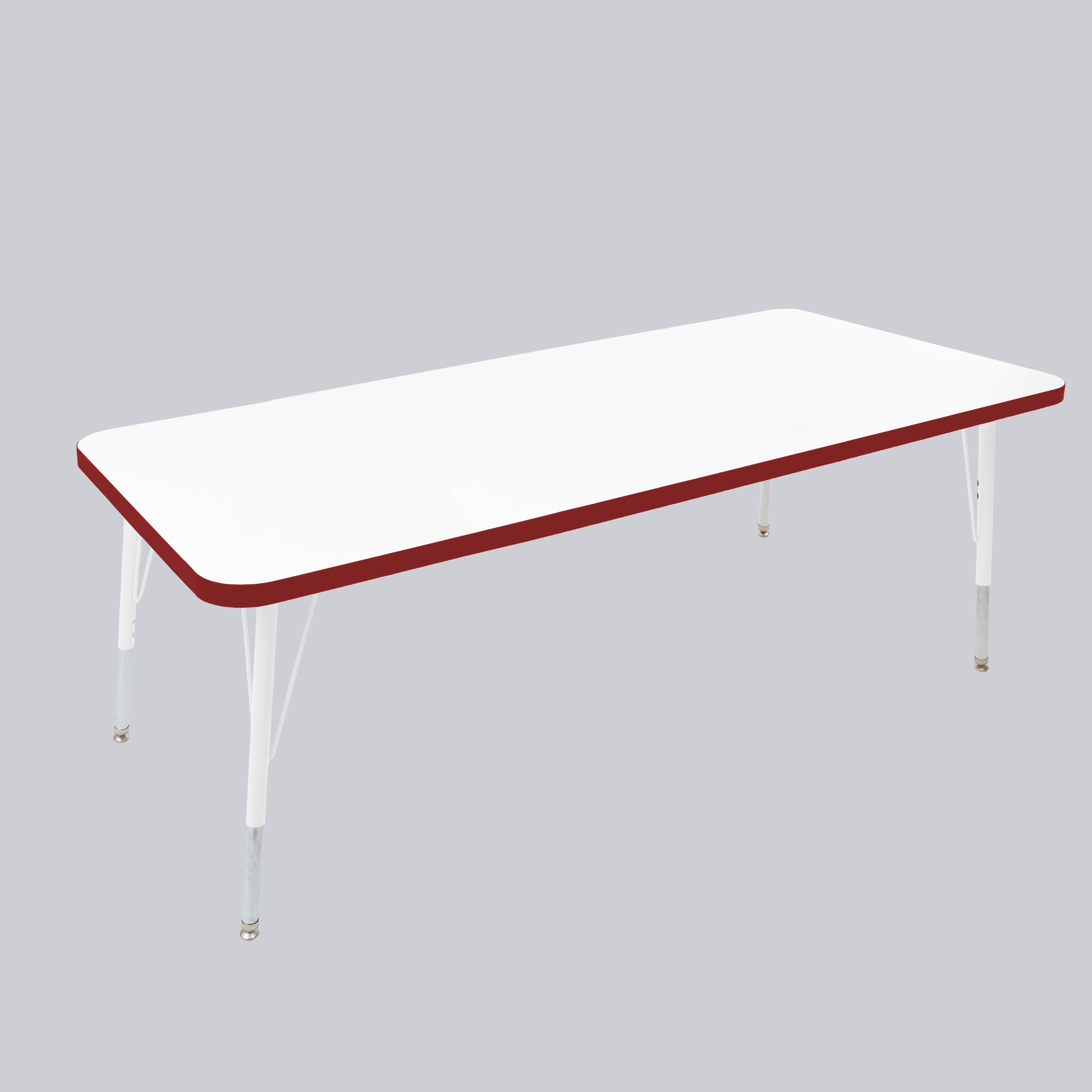 30" x 60" Rectangle Thermofused Activity Table with Adjustable Standard Swivel Glide Legs - White/Burgundy/White