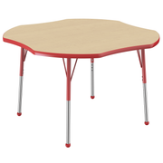48" x 48" Clover T-Molding Activity Table with Adjustable Standard Ball Glide Legs - Maple/Red