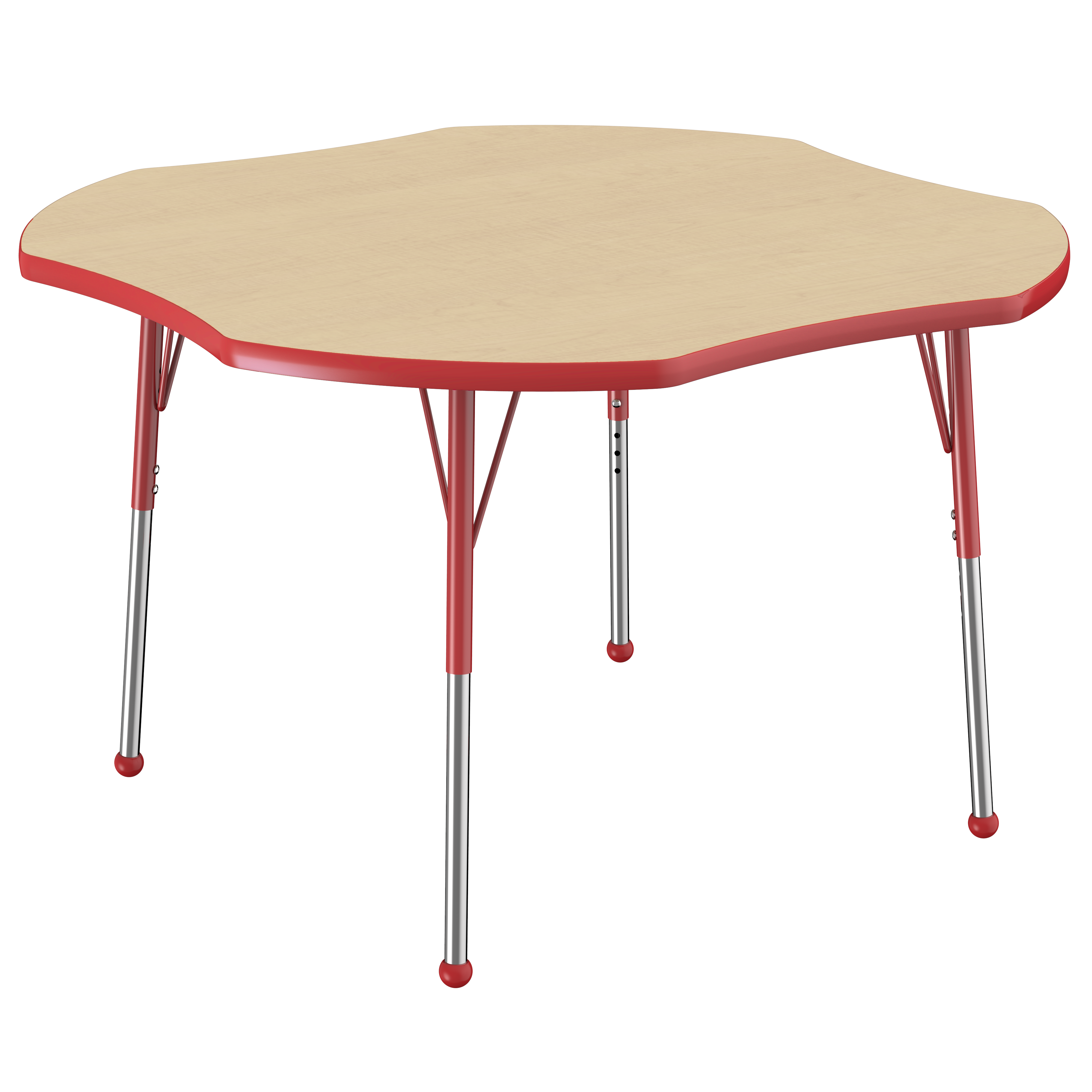 48" x 48" Clover T-Molding Activity Table with Adjustable Standard Ball Glide Legs - Maple/Red